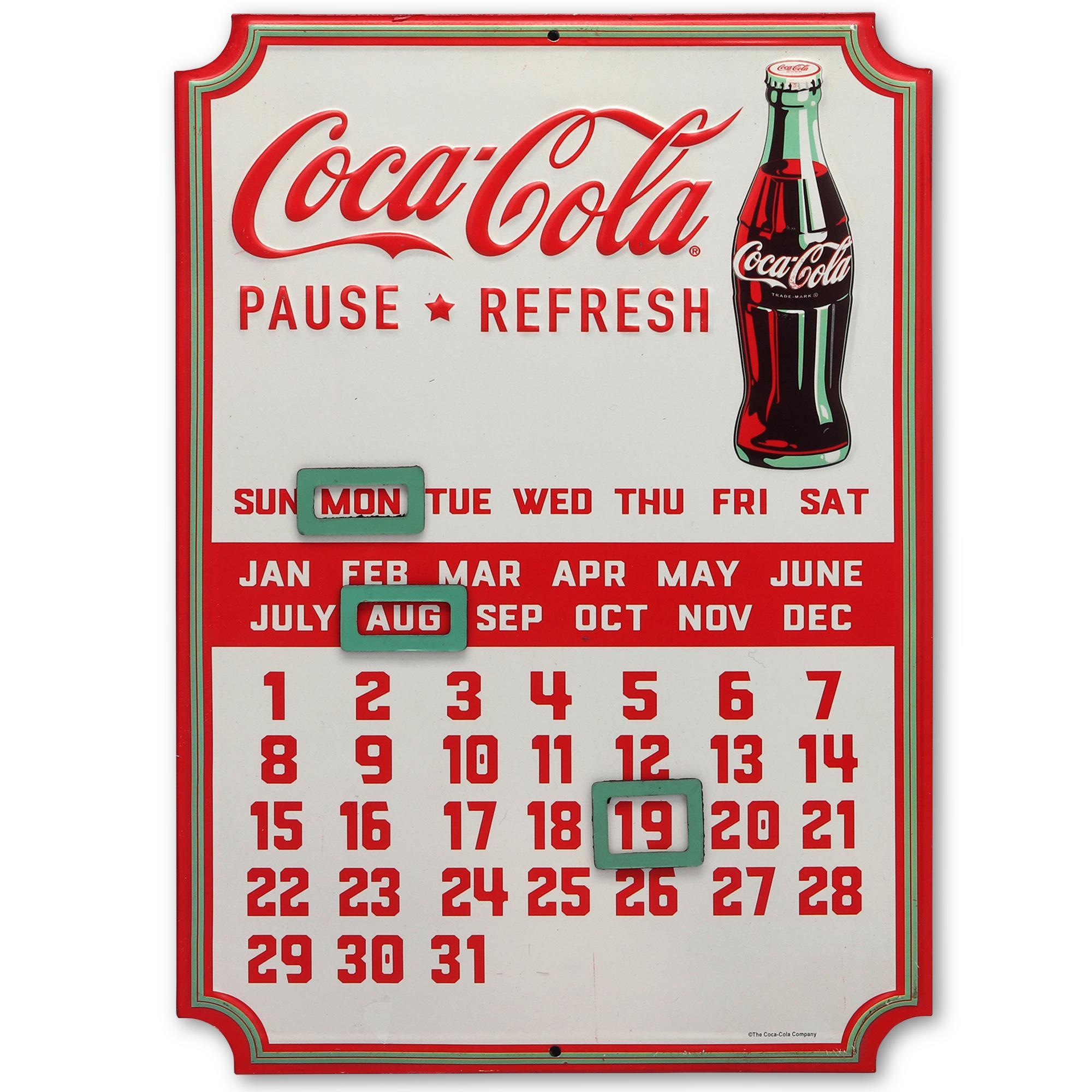 Coca-Cola Calendar Embossed Metal Sign image