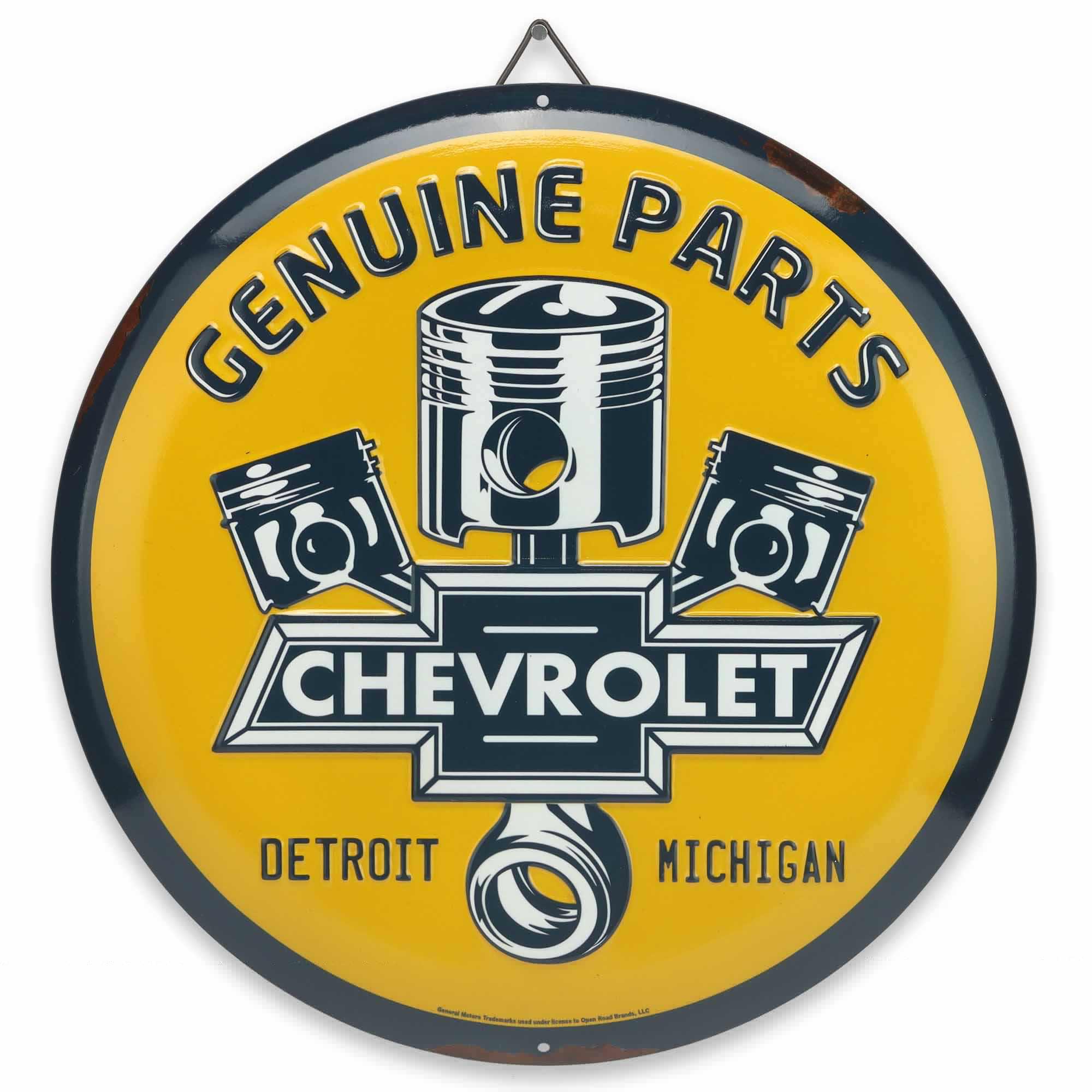 Chevrolet Genuine Parts Embossed Metal Button Sign - Vintage Garage Décor image