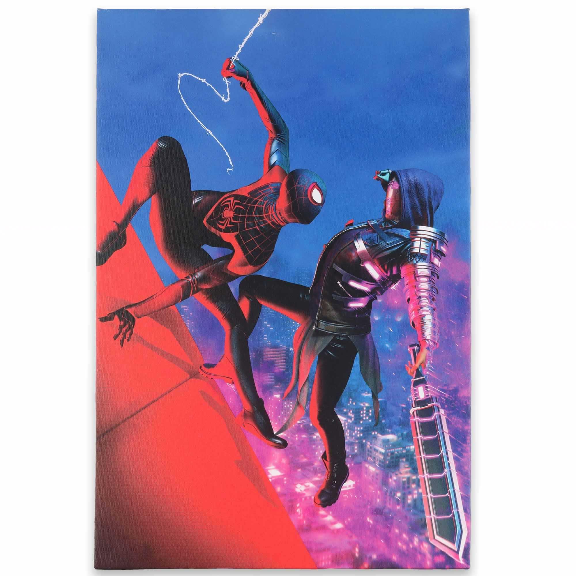 Spider-Man Miles Morales Rooftop Battle Scene Canvas Wall Decor image