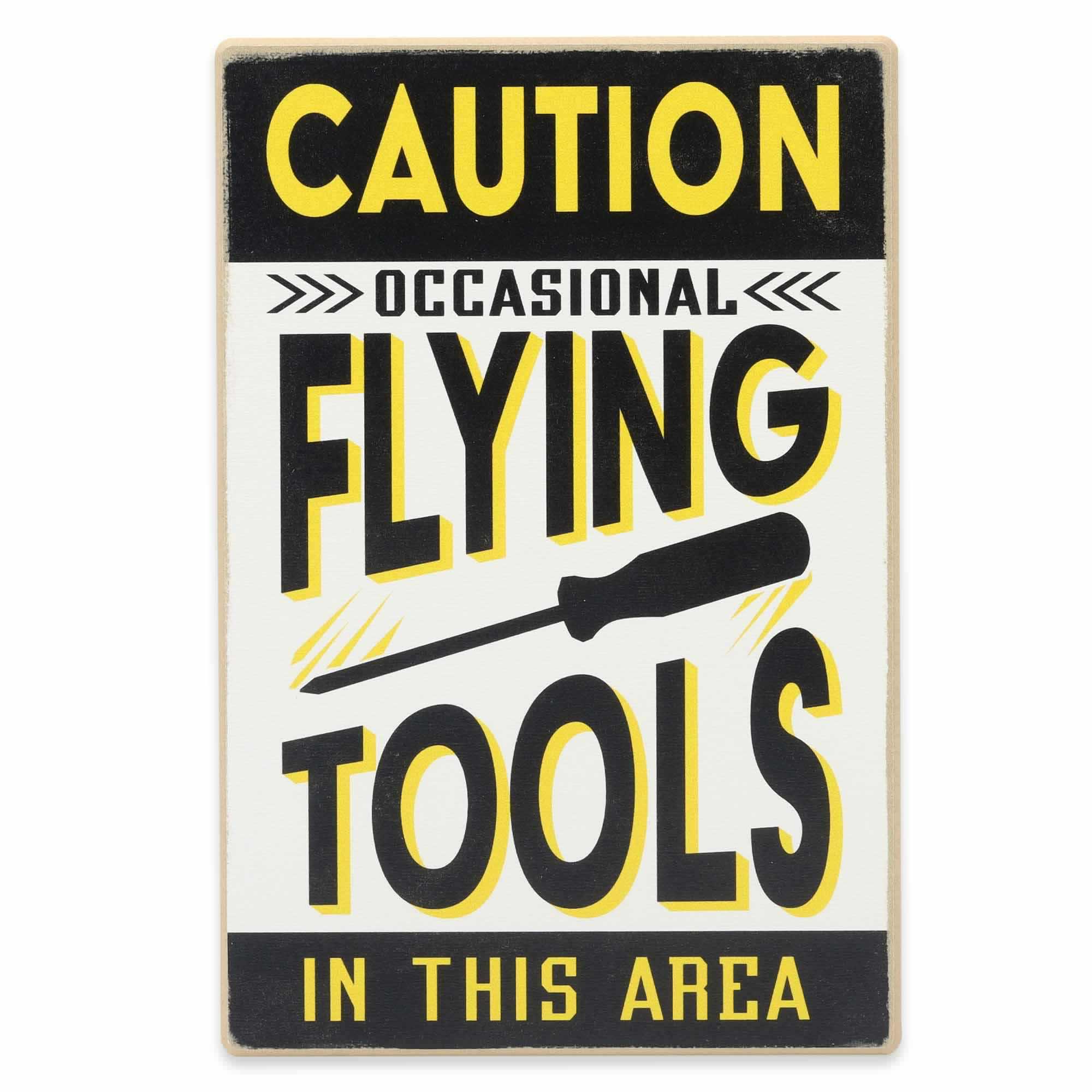 Caution Occasional Flying Tools Wood Wall Decor image