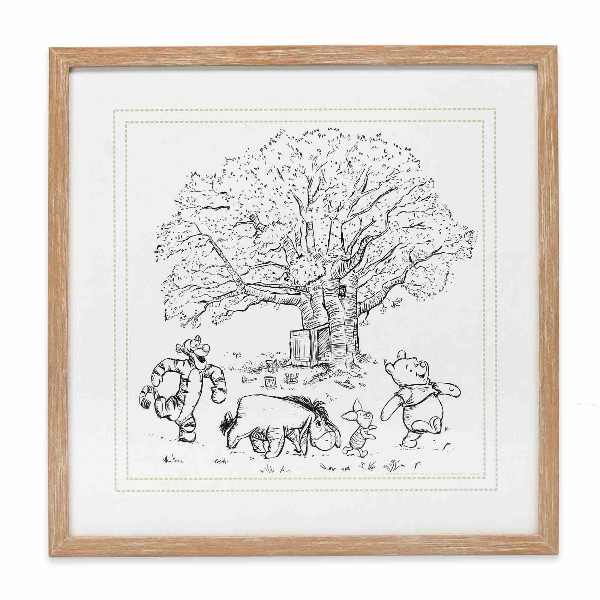 Disney Winnie the Pooh & Friends Black & White Scene Framed Wood Wall Decor image