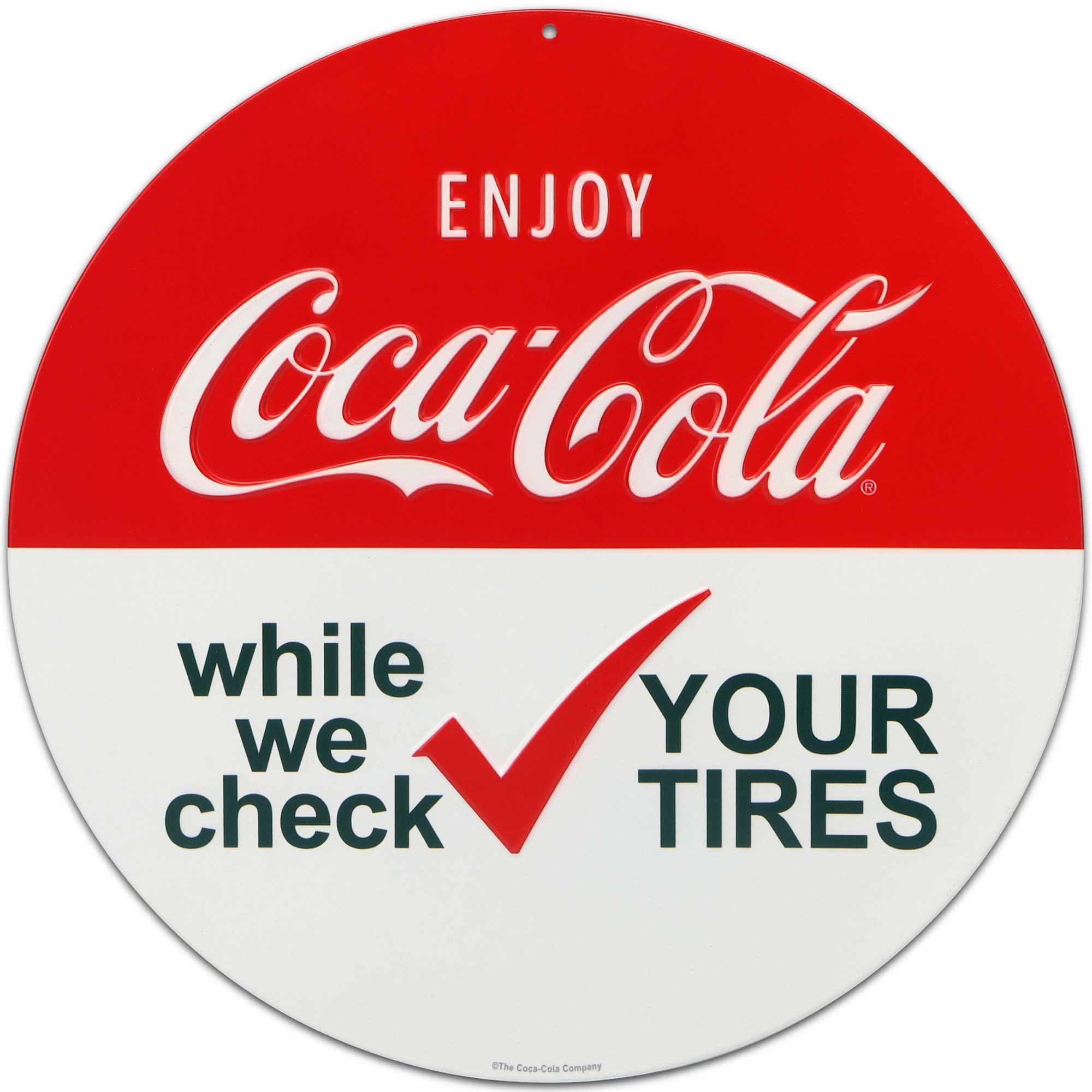 Coca-Cola Enjoy While We Check Your Tires Round Metal Sign image
