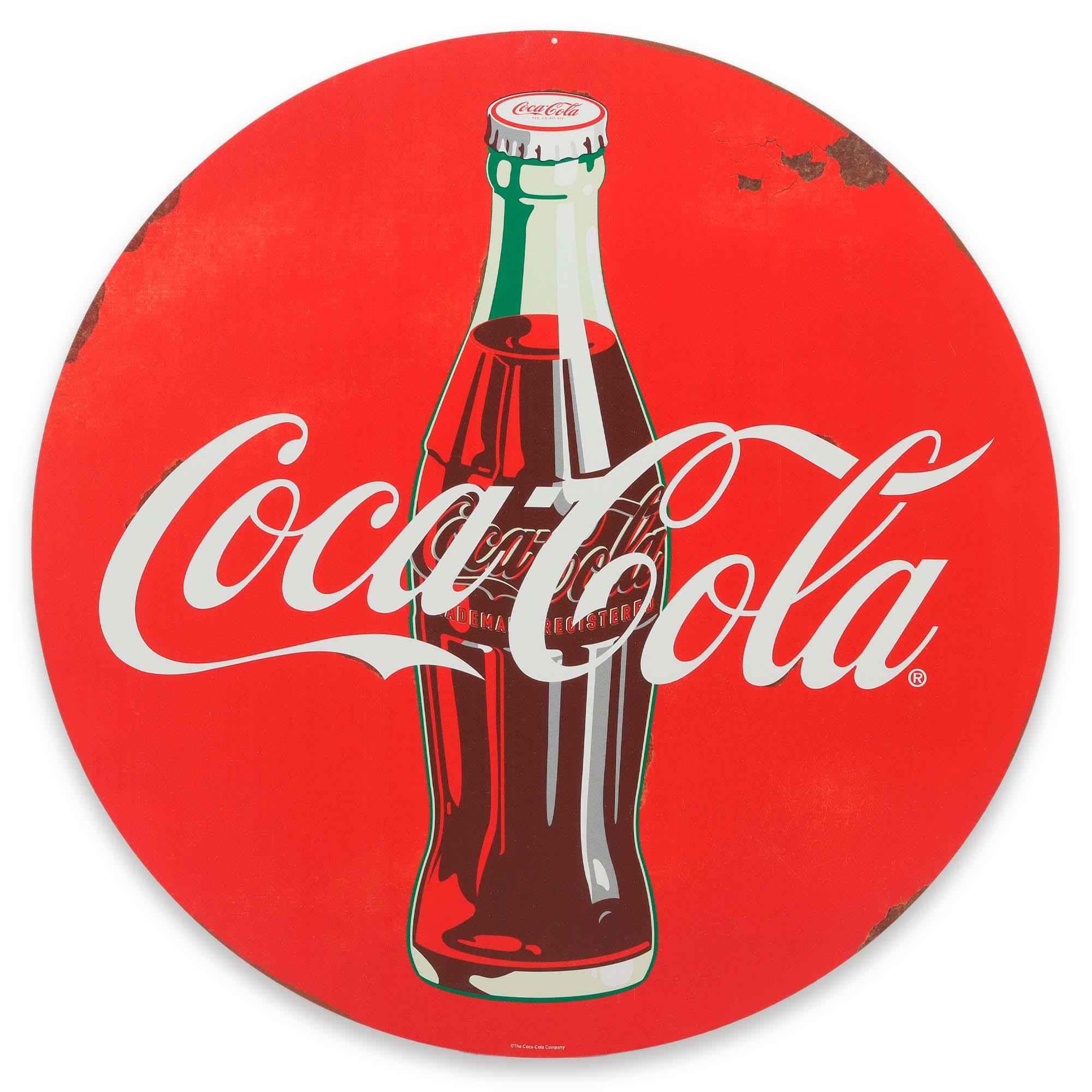 Coca-Cola Classic Bottle Logo Rustic Round Metal Sign