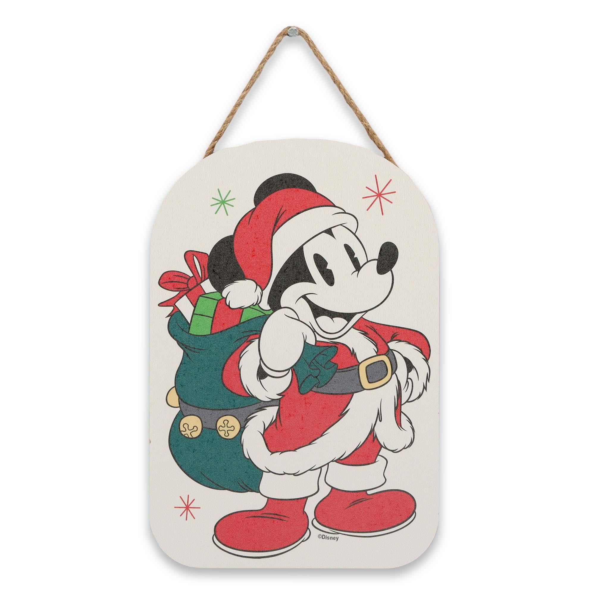 Disney Mickey Mouse Santa Christmas Hanging Wood Wall Decor image