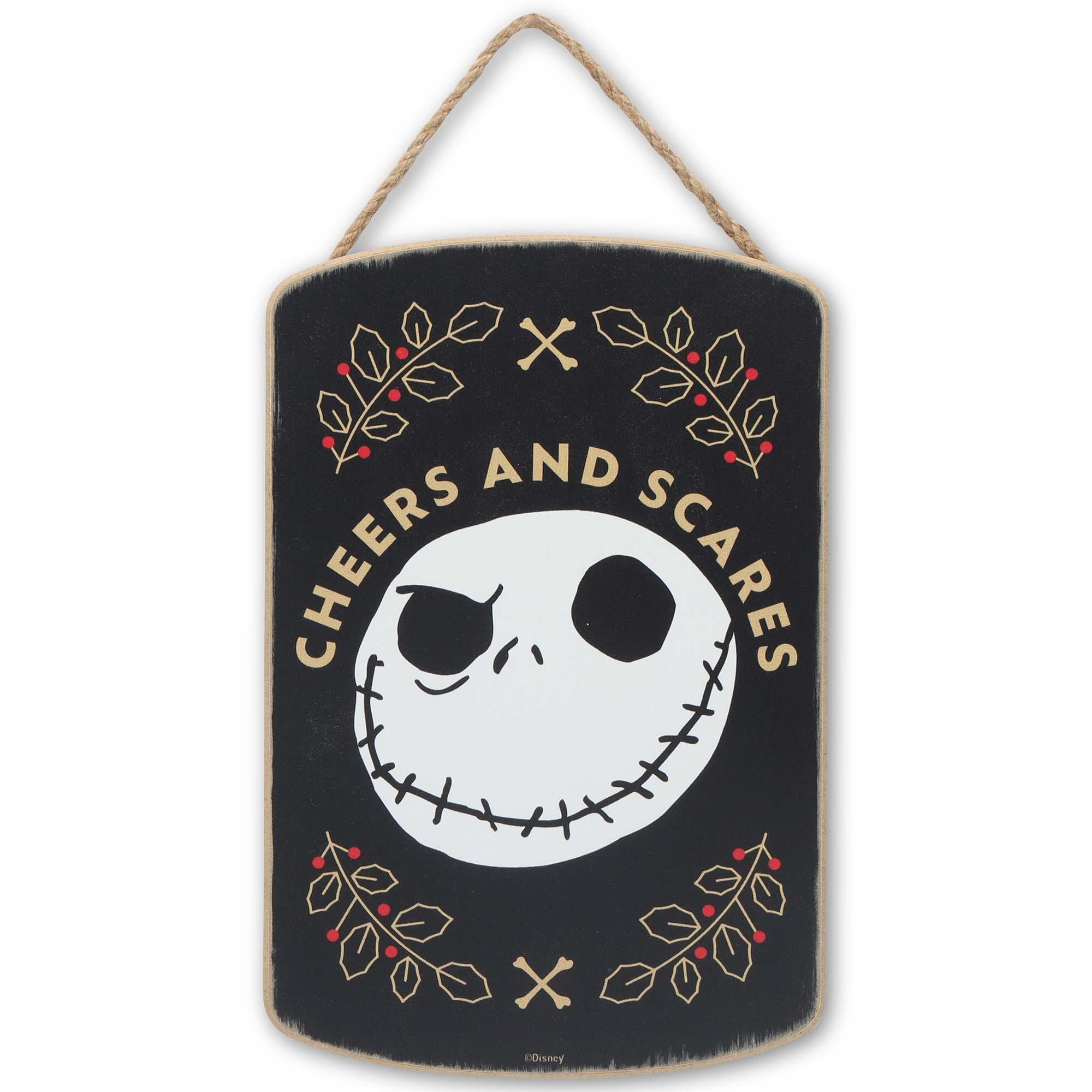 Disney Tim Burton's The Nightmare Before Christmas Cheers and Scares Jack Skellington Skull Hanging Wood Wall Decor image
