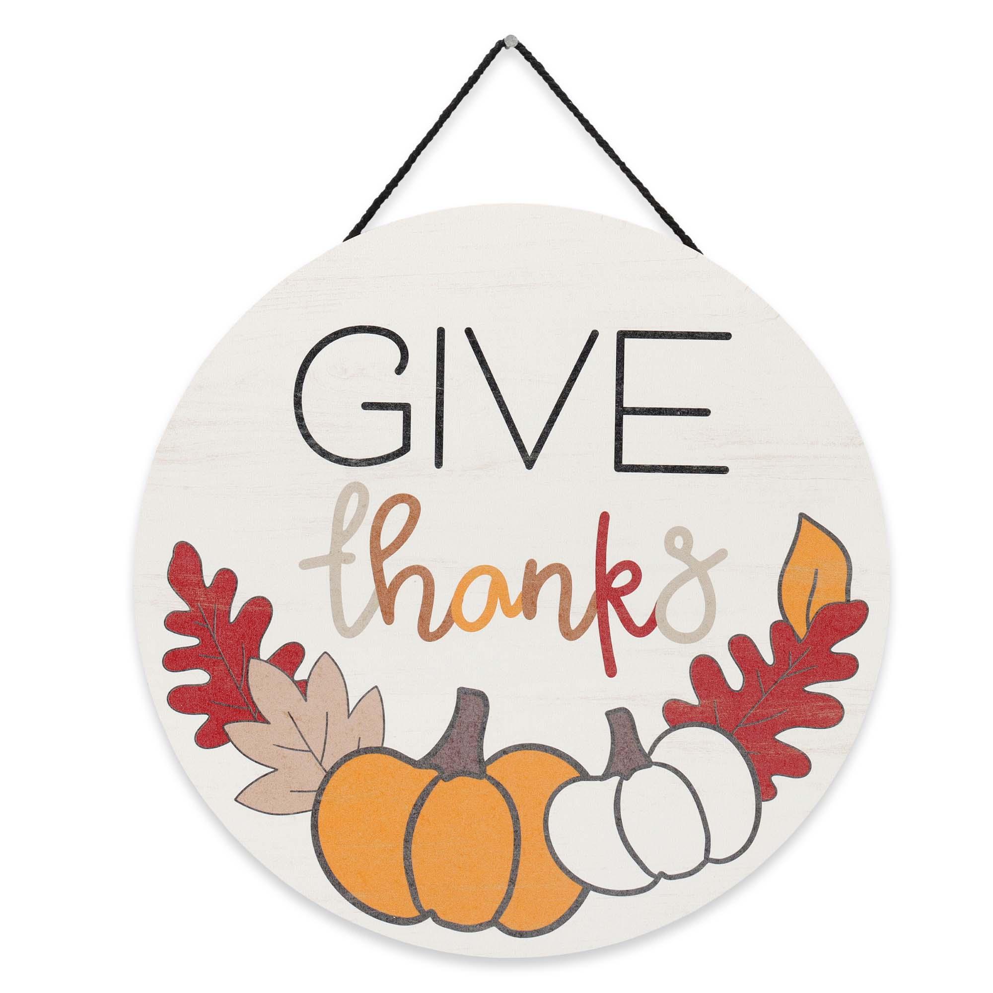Give Thanks Round Hanging Wood Wall Decor image