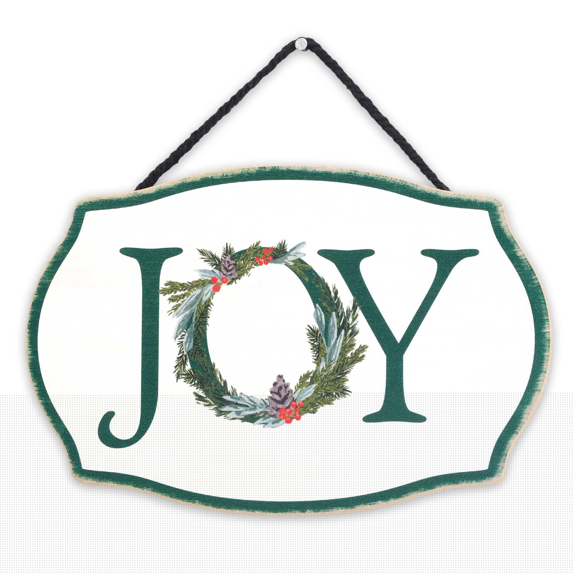 Joy Holly Wreath Christmas Hanging Wood Wall Decor image