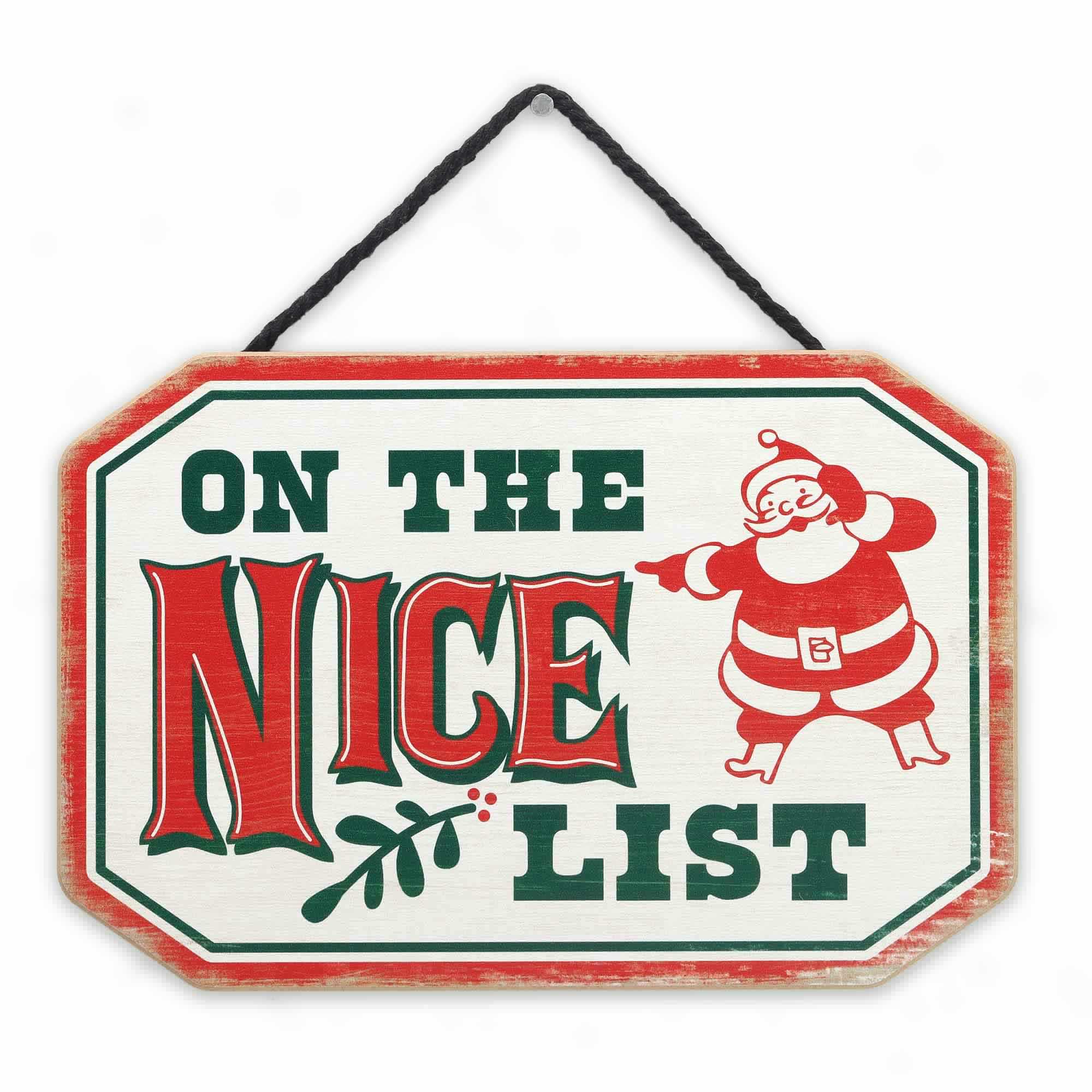 On the Nice List Santa Christmas Hanging Wood Wall Decor image