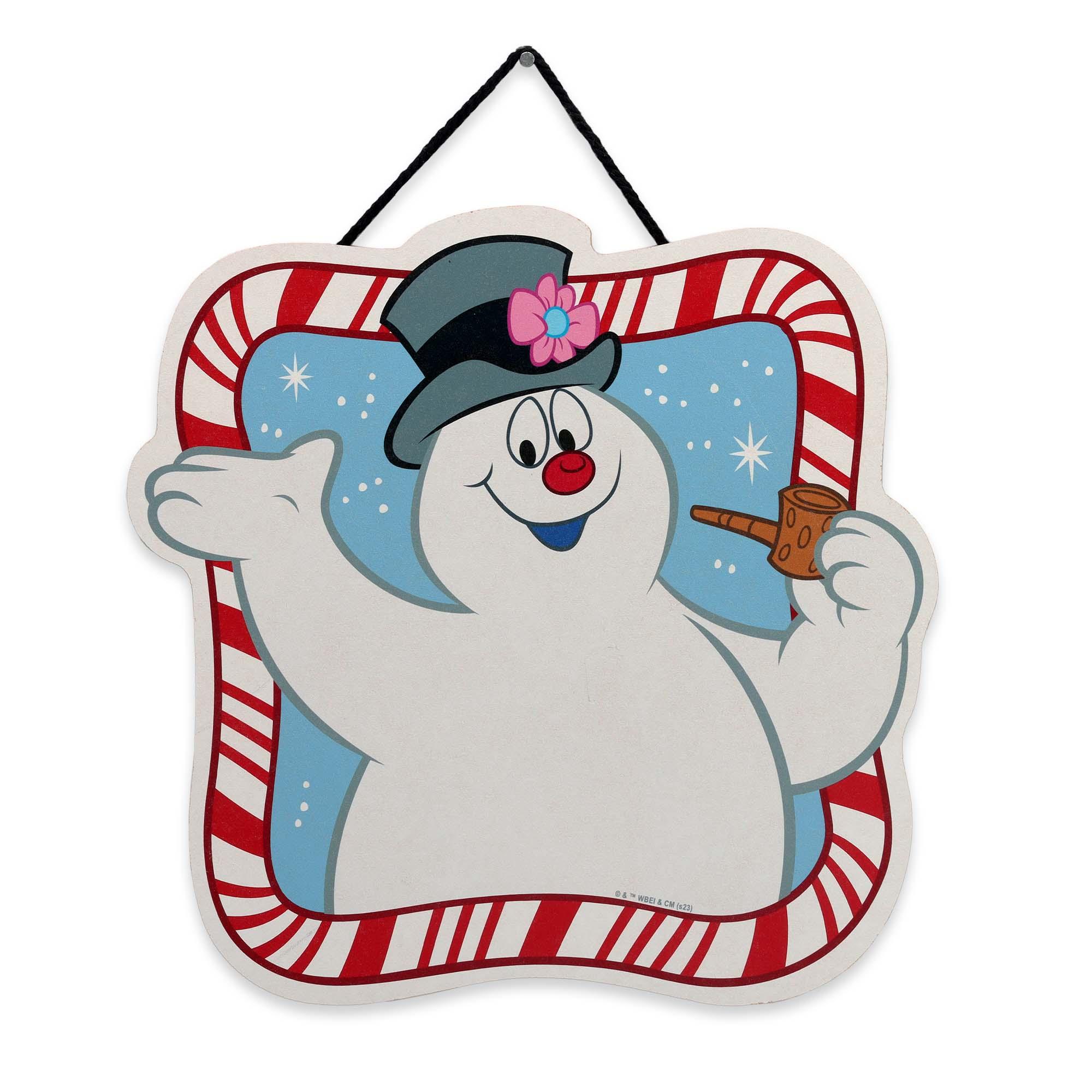 Frosty the Snowman Candy Cane Striped Christmas Hanging Wood Wall Decor image