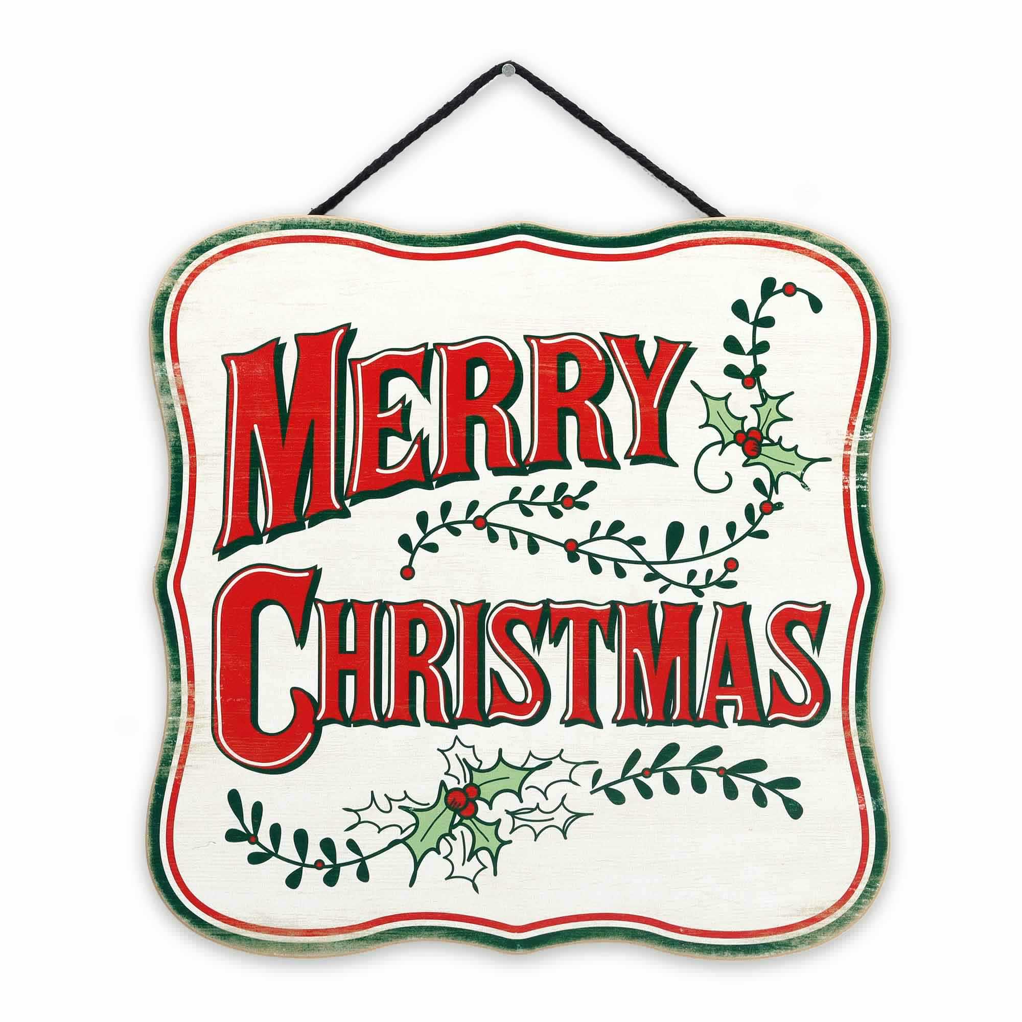 Vintage Merry Christmas Hanging Wood Wall Decor image