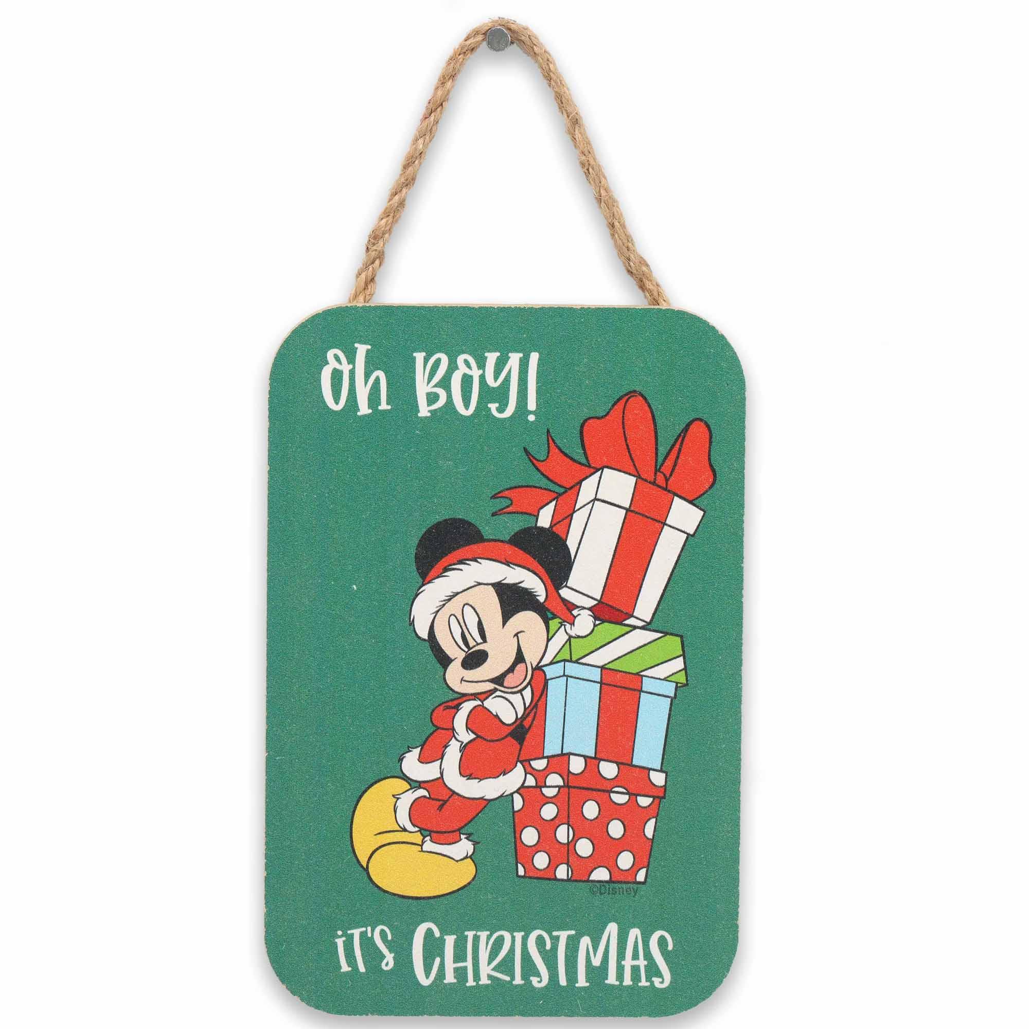 Disney Mickey Mouse Oh Boy It's Christmas Hanging Wood Wall Decor image