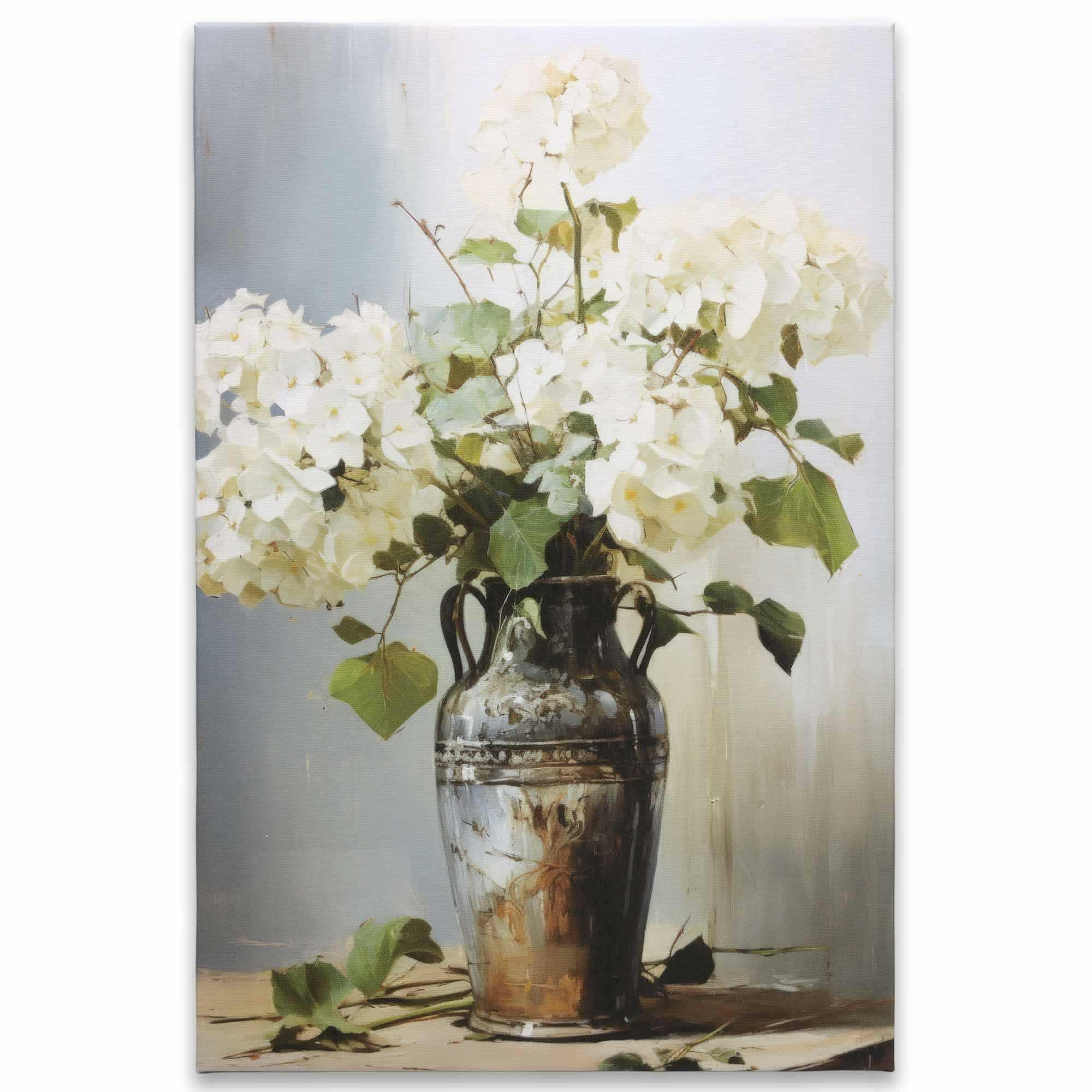 White Hydrangeas in Vase Canvas Wall Decor image
