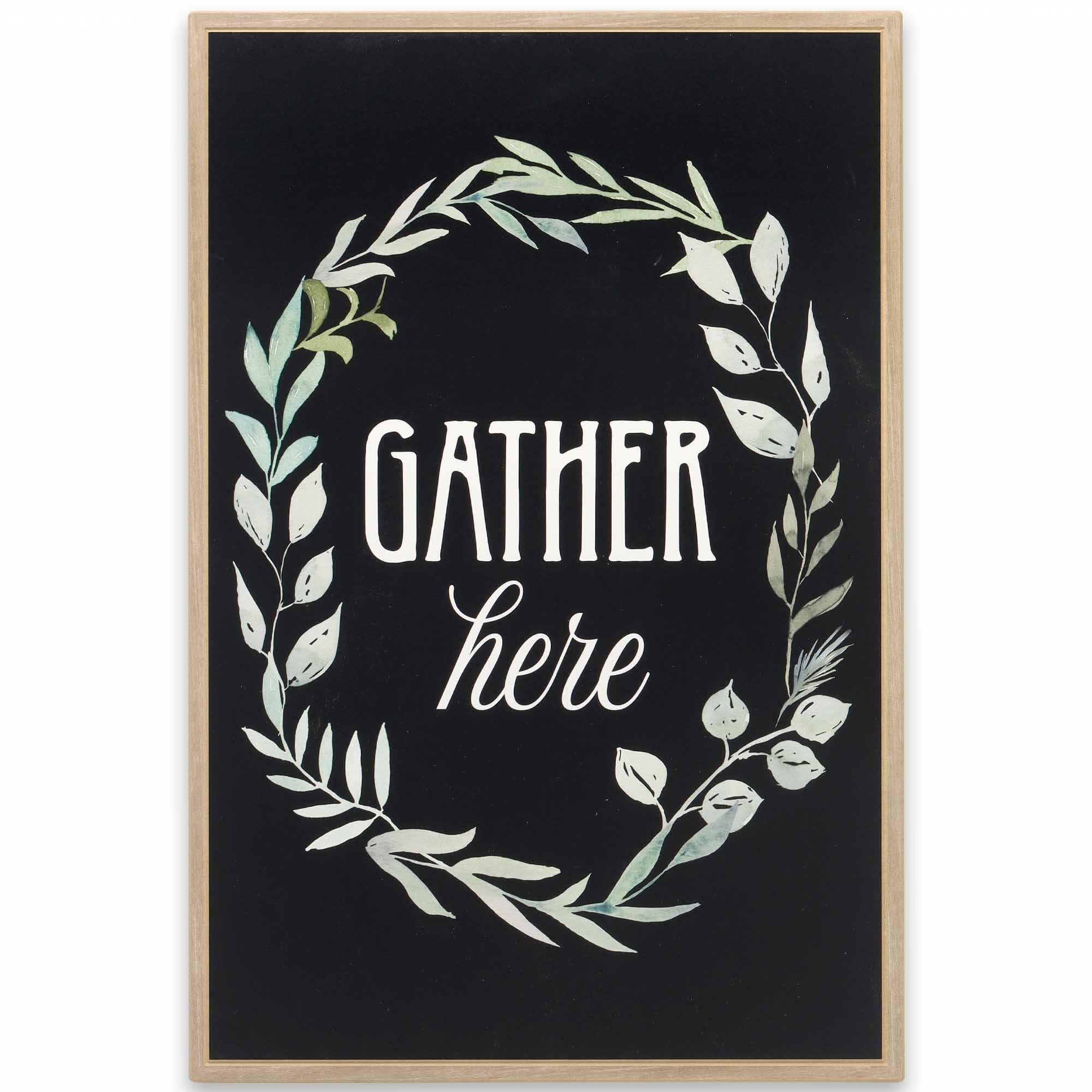 Gather Here Leaf Wreath Framed Wood Wall Decor image