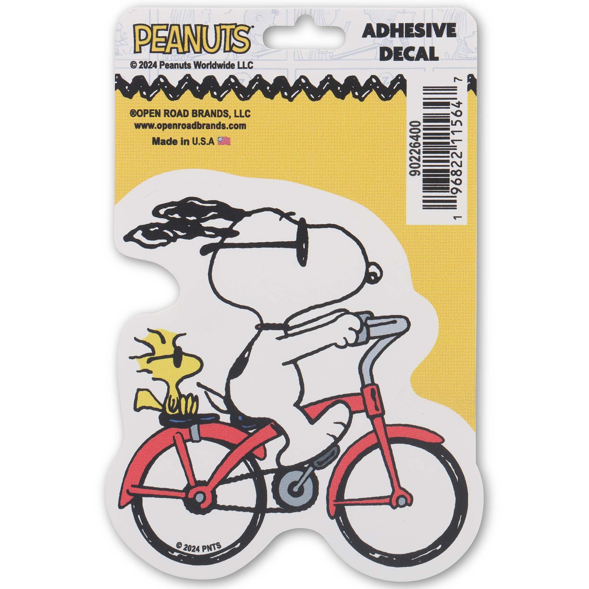 Snoopy on Bicycle Adhesive Vinyl Decal Sticker image