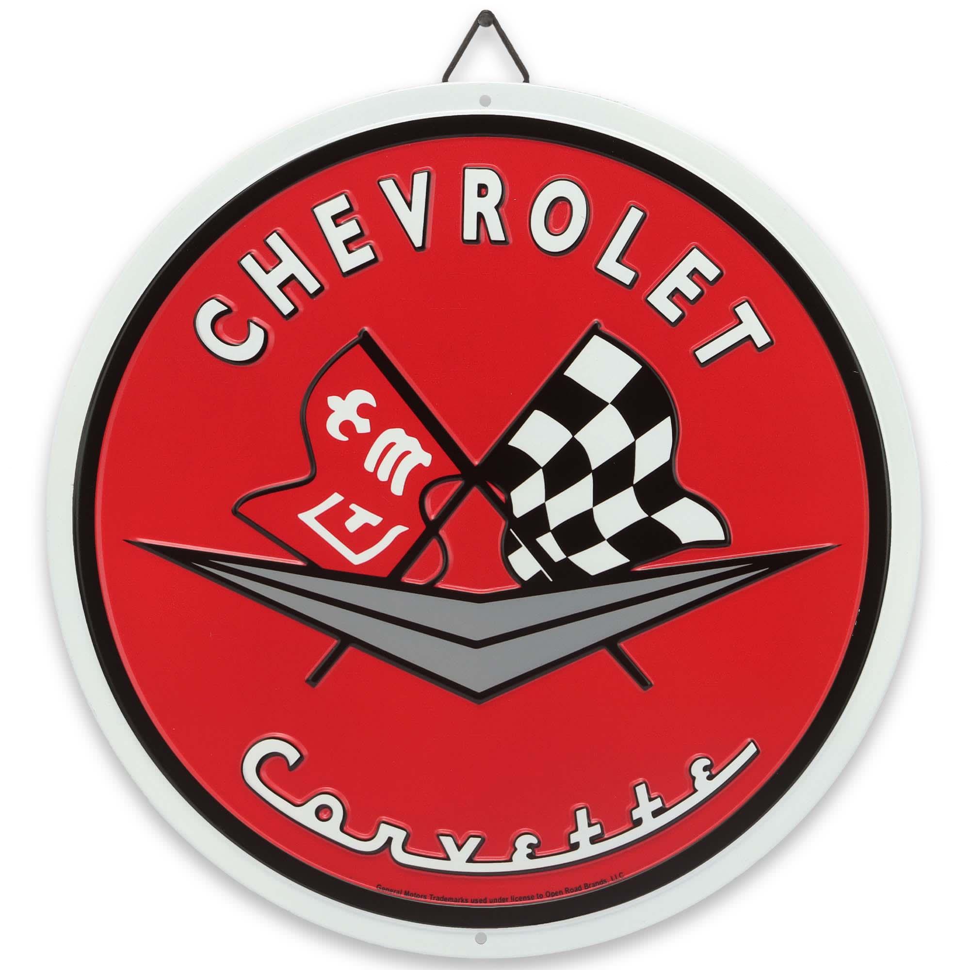 Chevrolet Corvette Round Metal Sign - Classic Racing Garage Décor image
