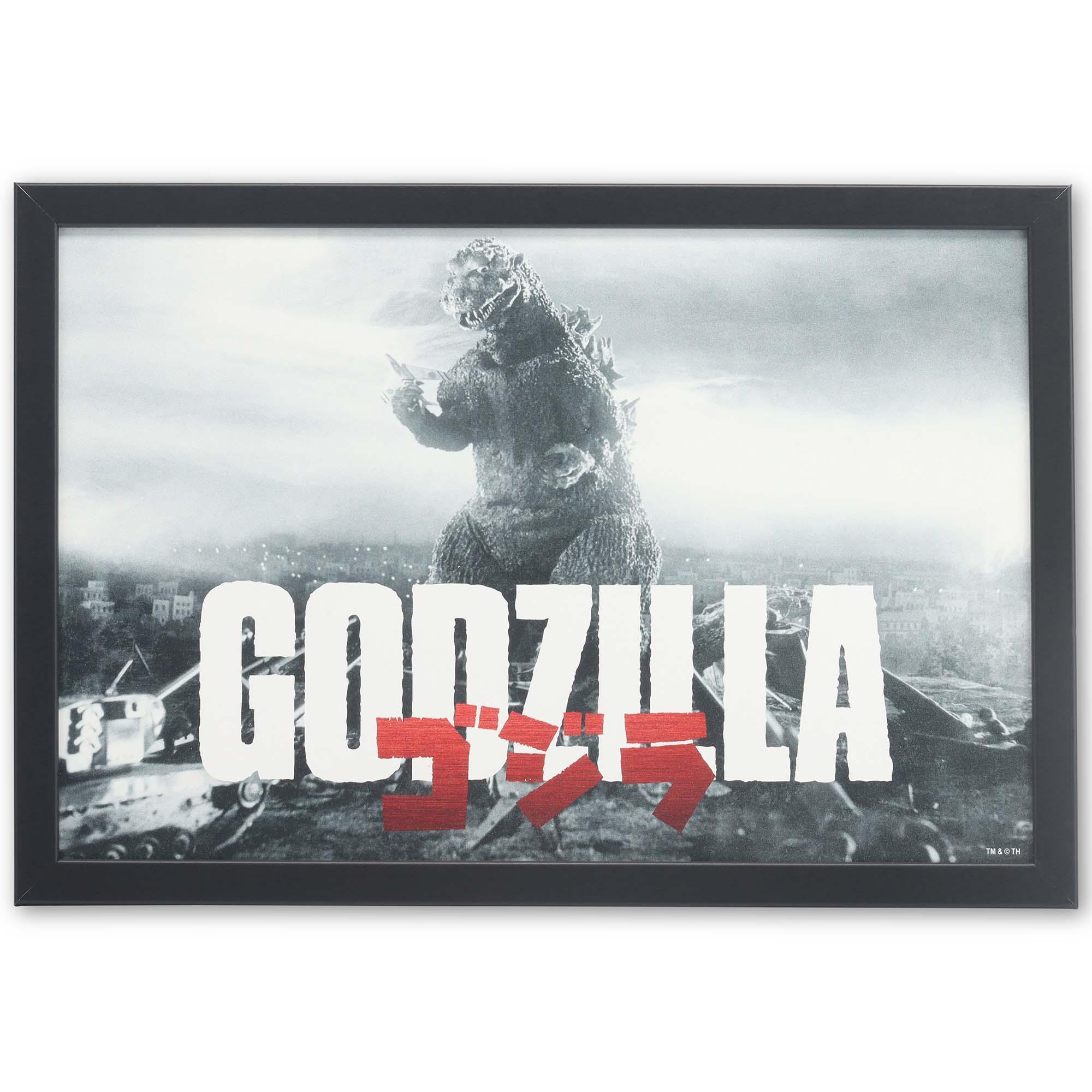 Toho International Godzilla Black & White City Scene Framed Wood Wall Decor image