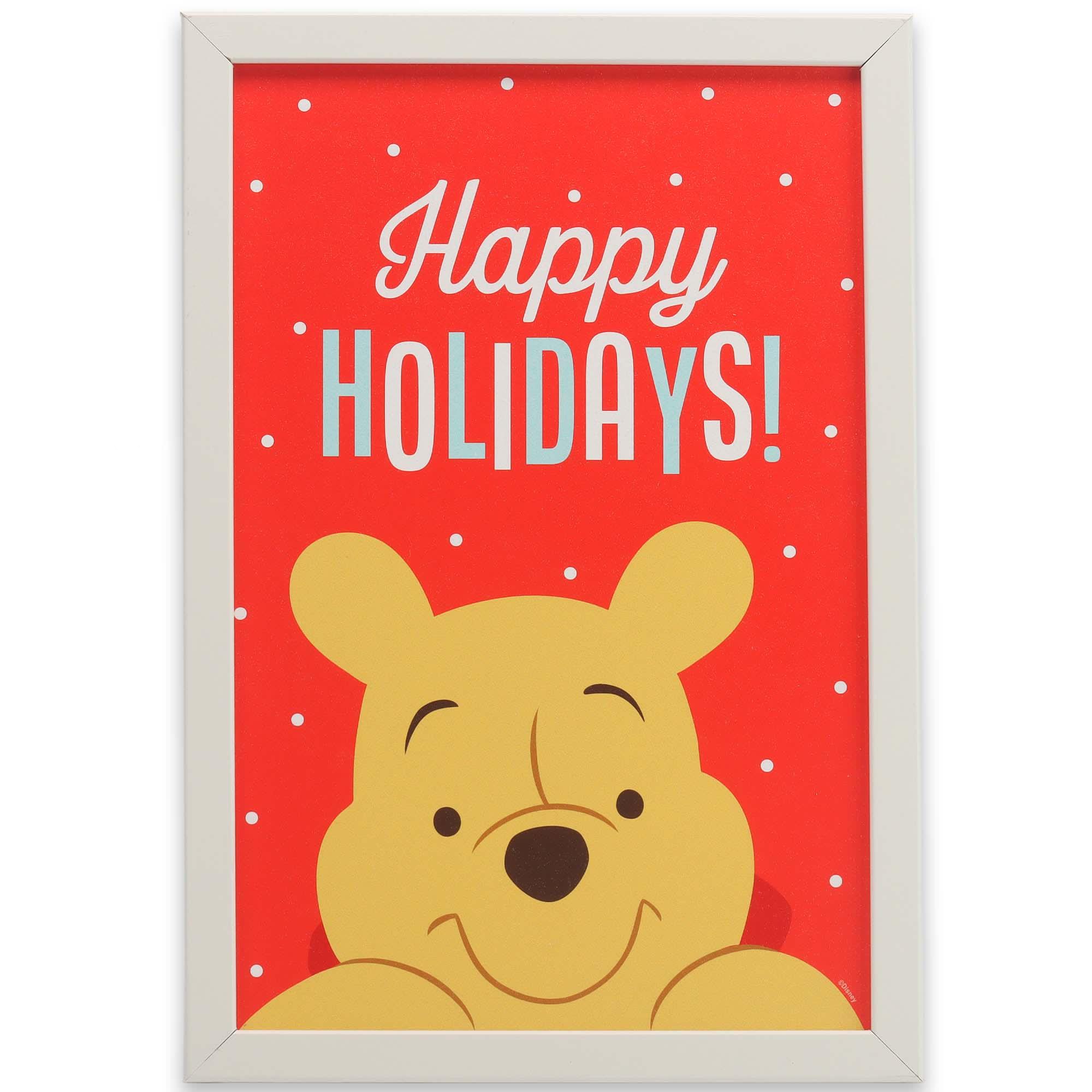 Disney Happy Holidays Winnie the Pooh Christmas Framed Wood Wall Decor image