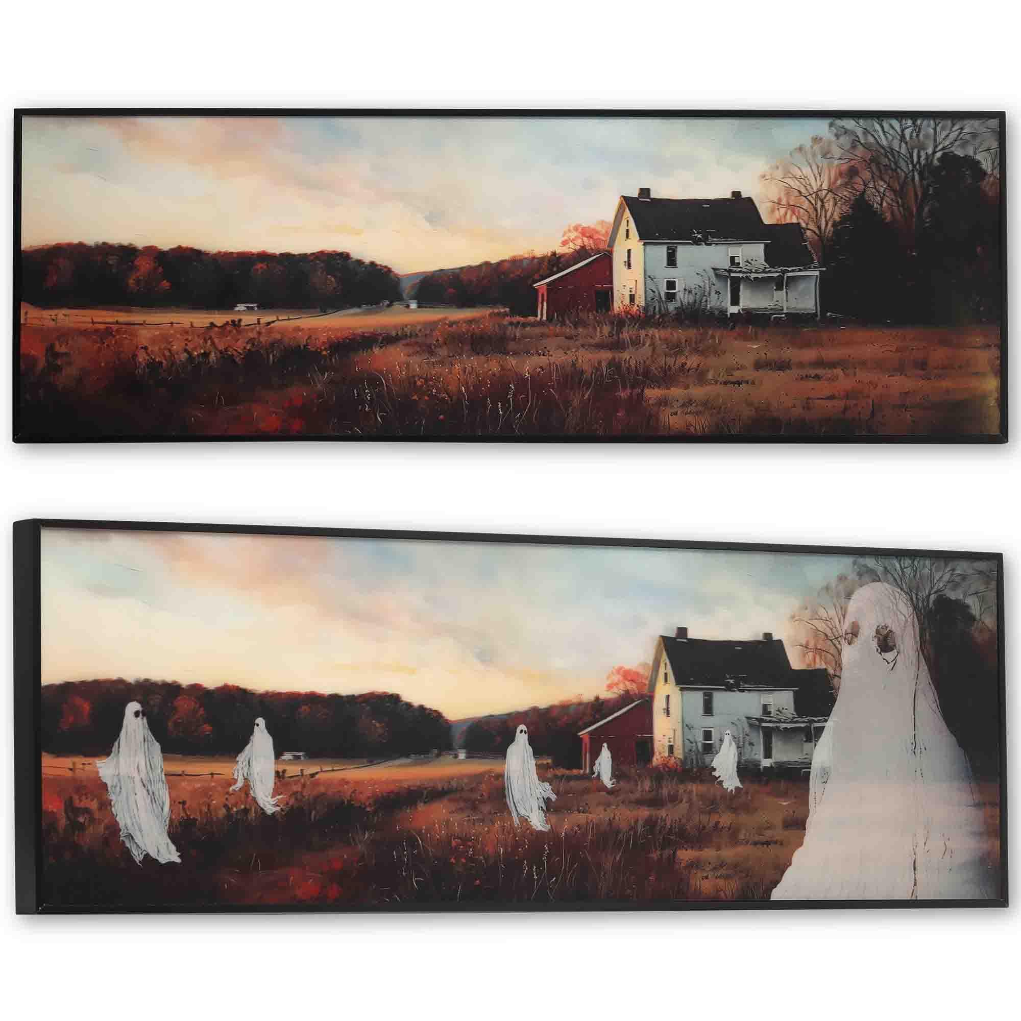 Farm Ghost Scene 3D Framed Wall Decor - Rustic Spooky Farmhouse Wall Accent image