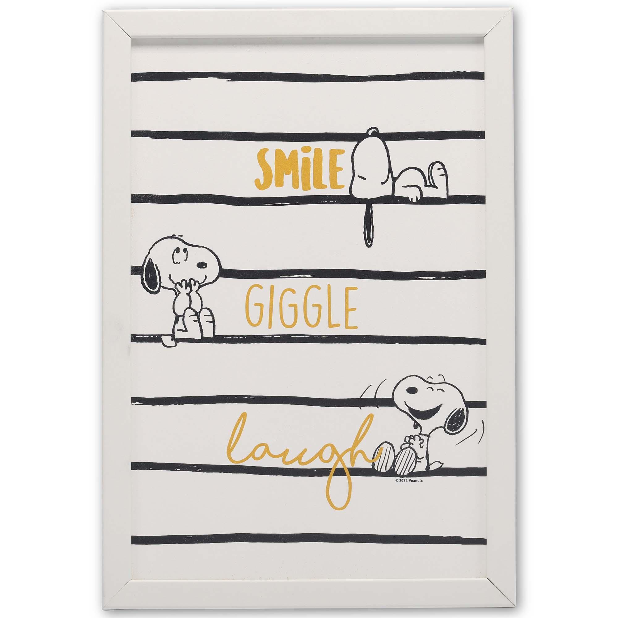 Peanuts Snoopy Smile Giggle Laugh Framed Wood Wall Decor image