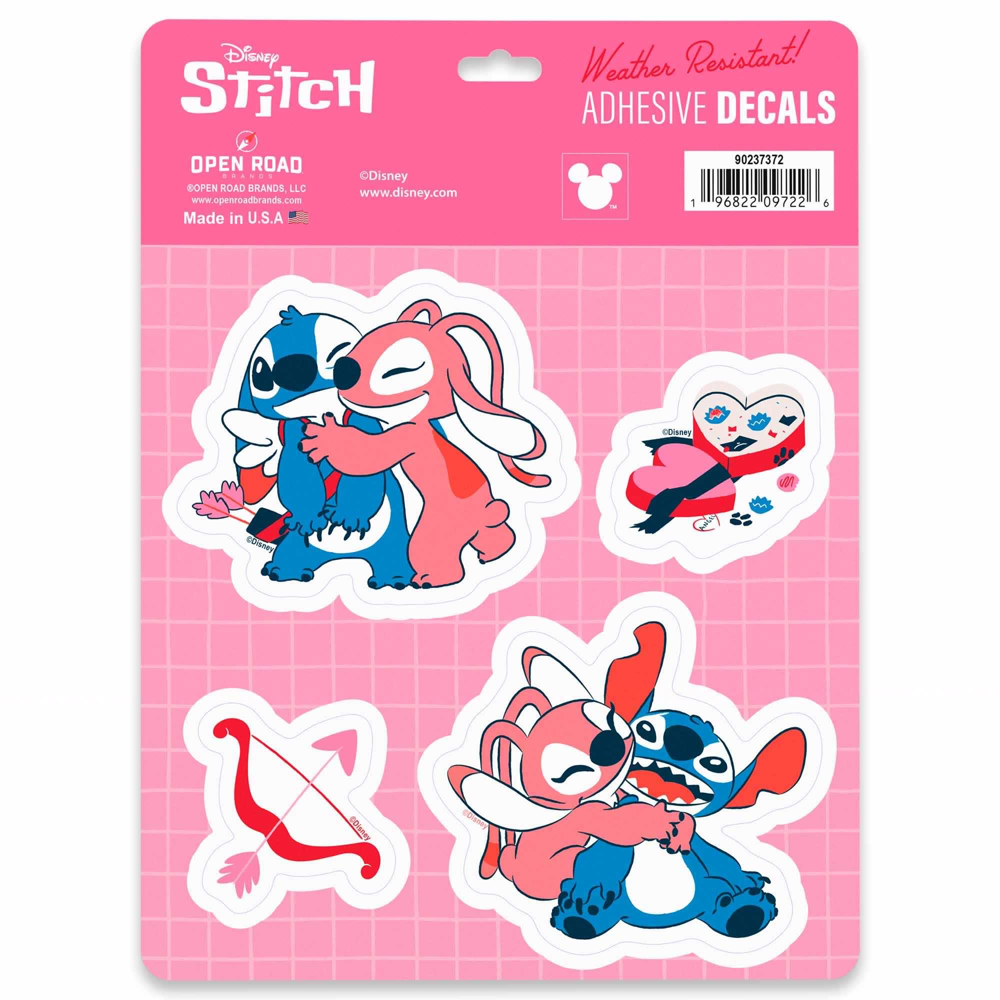 Disney Lilo & Stitch and Angel Valentine's Day Adhesive Vinyl Decal - 4-Piece Car Window Sticker Set image