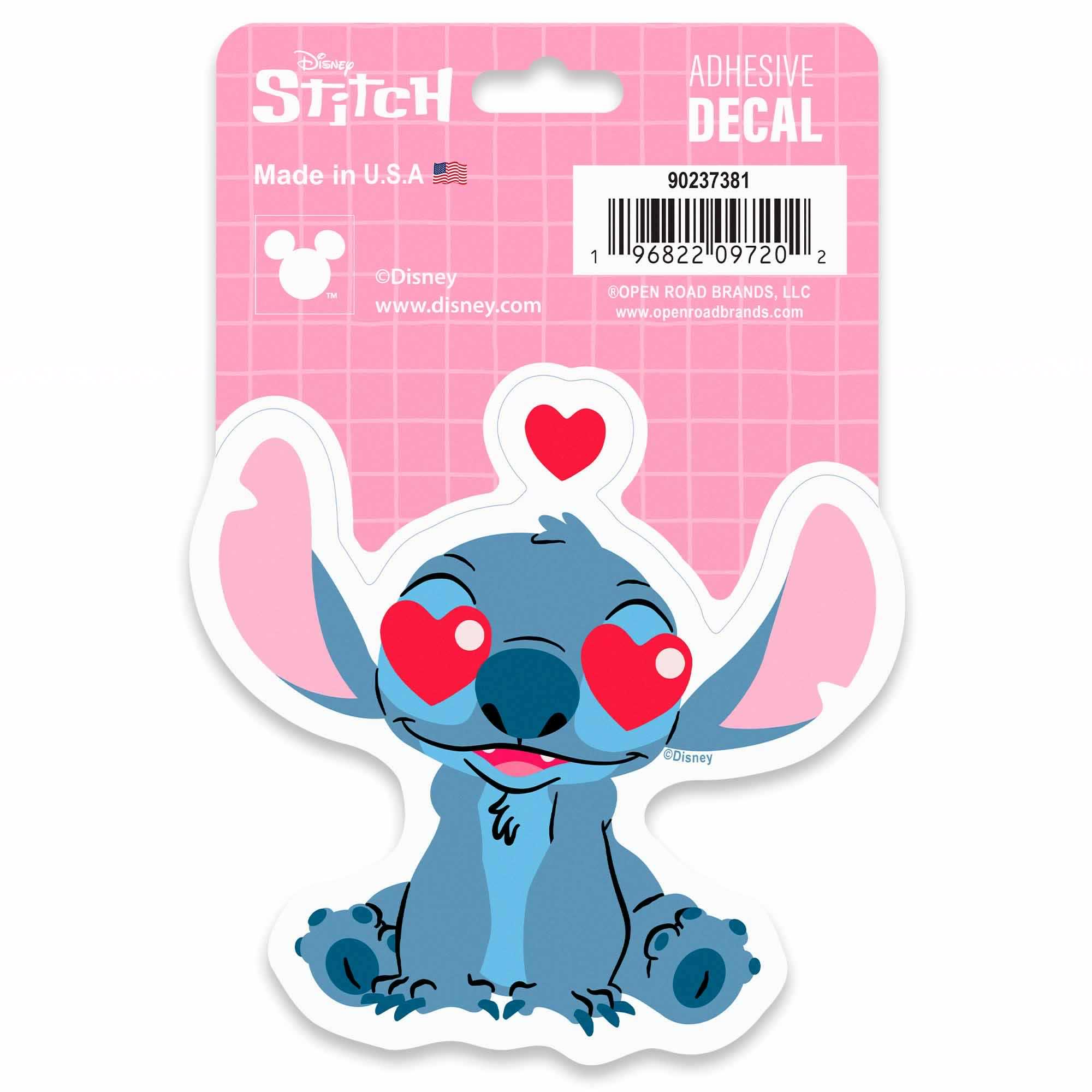 Disney Lilo & Stitch Adhesive Vinyl Decal - Valentine's Day Stitch with Heart Eyes Car Sticker image
