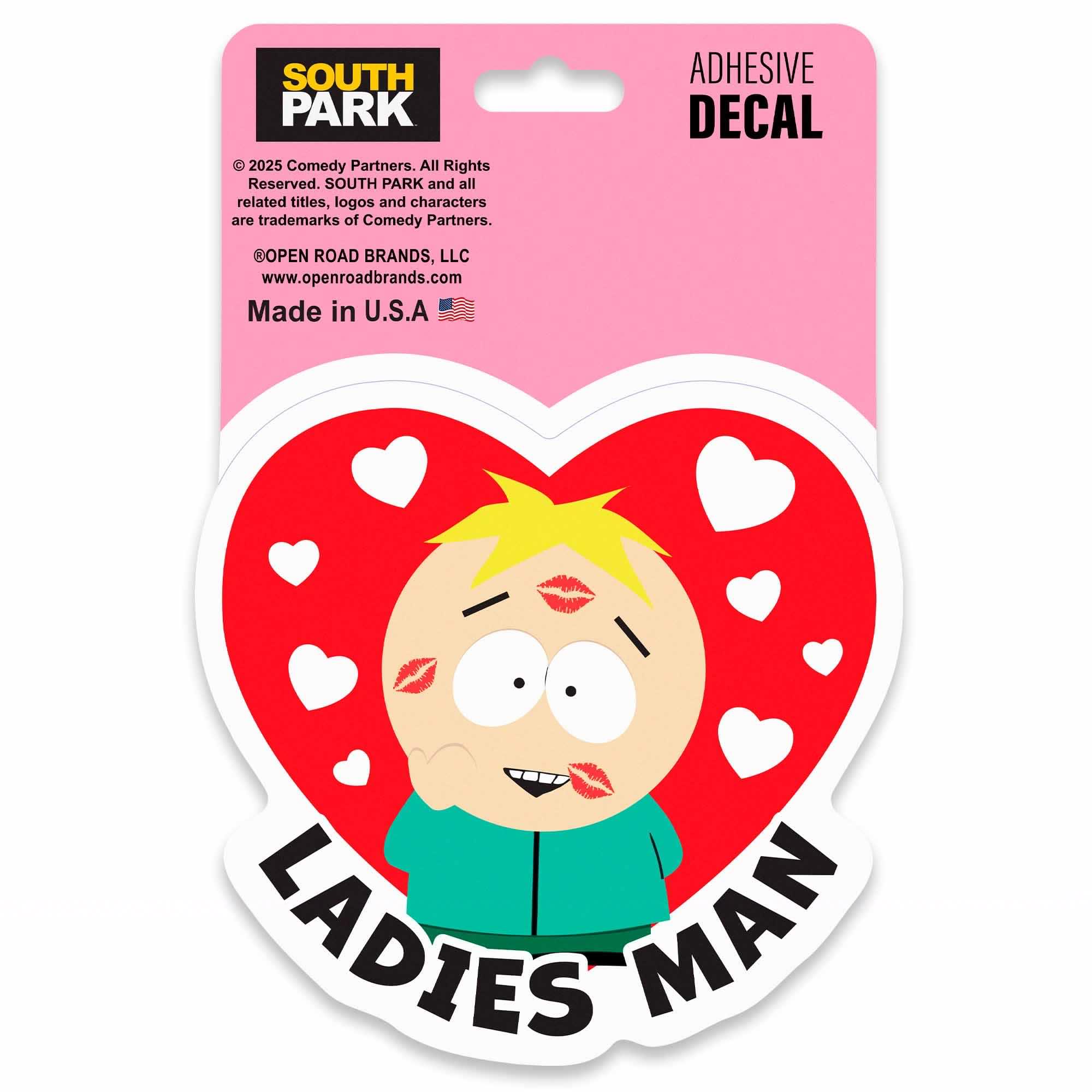 South Park Adhesive Vinyl Decal - Butters "Ladies Man" Heart-Shaped Car Sticker image