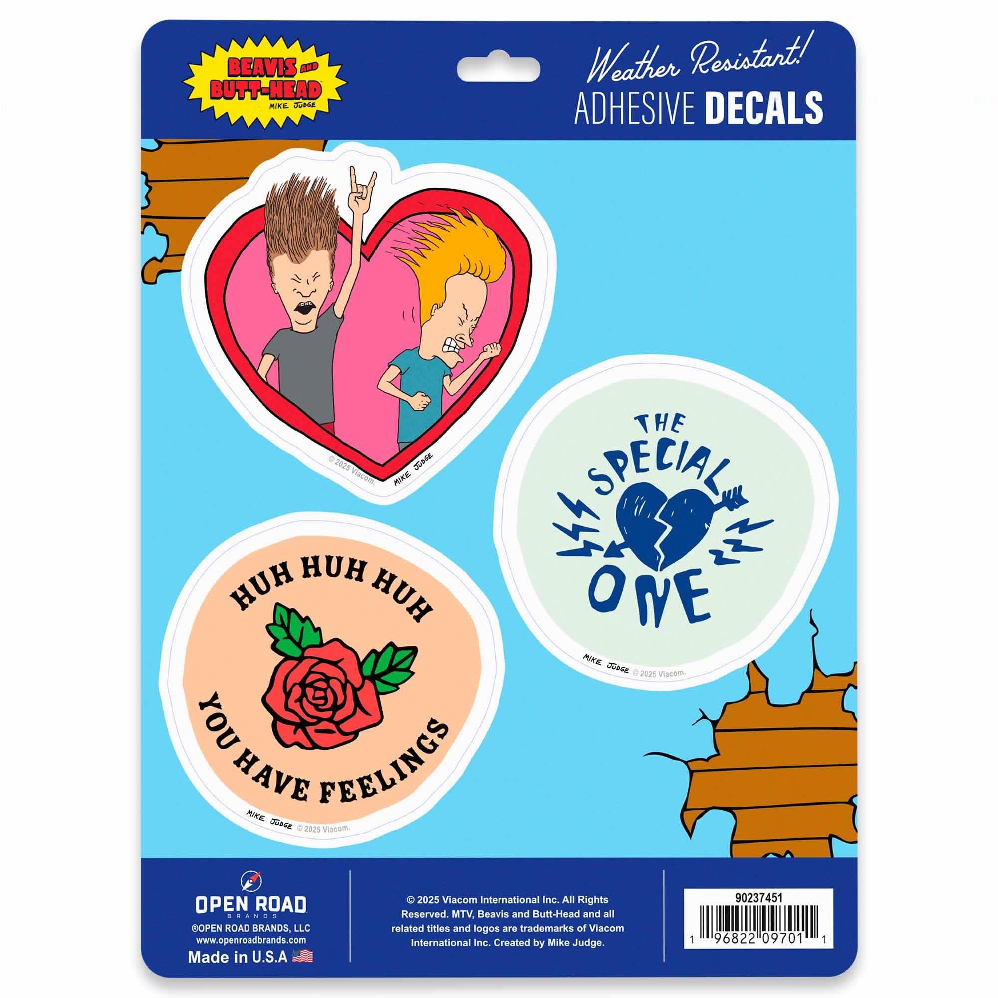Beavis and Butt-Head Adhesive Vinyl Decal Set - 3-Piece Valentine's Car Sticker Pack image