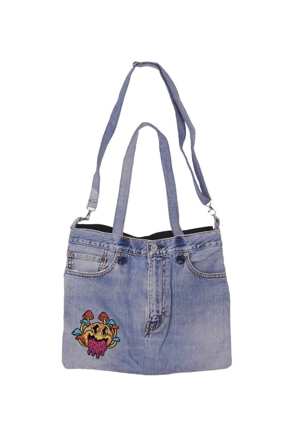 Denim Jean Shoulder Handbags Butt Bags Made from Upcycled Jean Pants - Smiley Trip