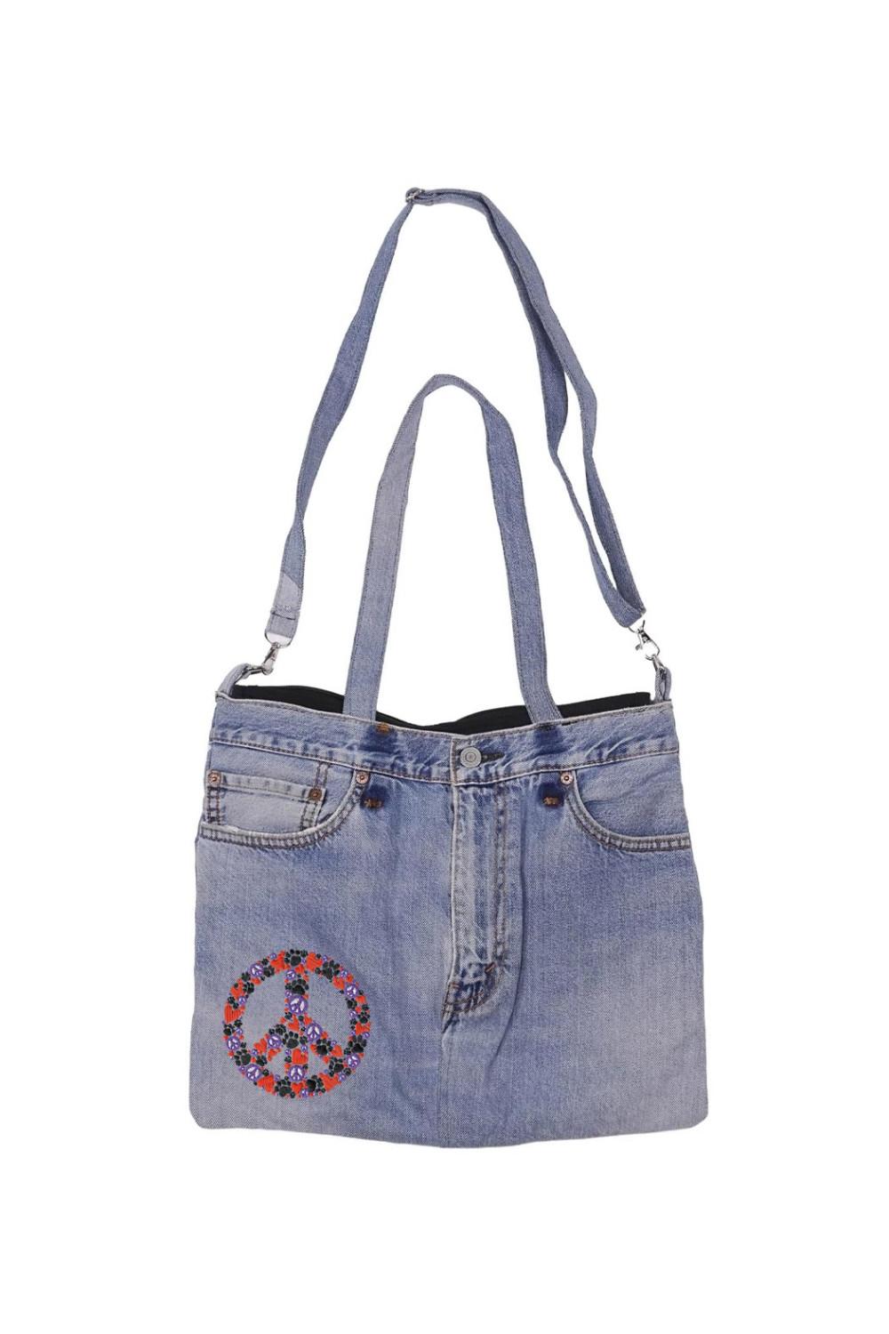 Denim Jean Shoulder Handbags Butt Bags Made from Upcycled Jean Pants - Peace Love Paws