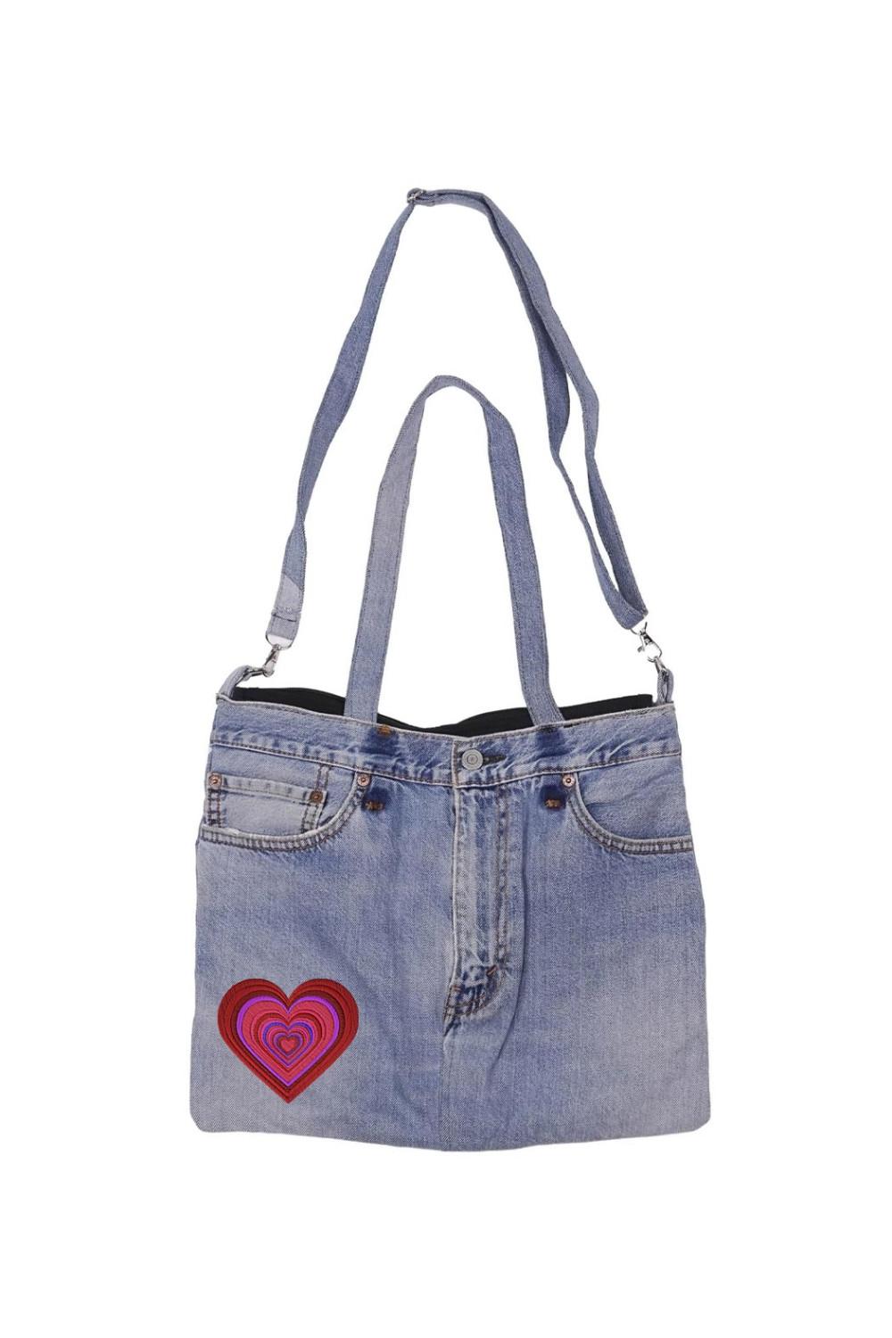Denim Jean Shoulder Handbags Butt Bags Made from Upcycled Jean Pants - Layered Heart