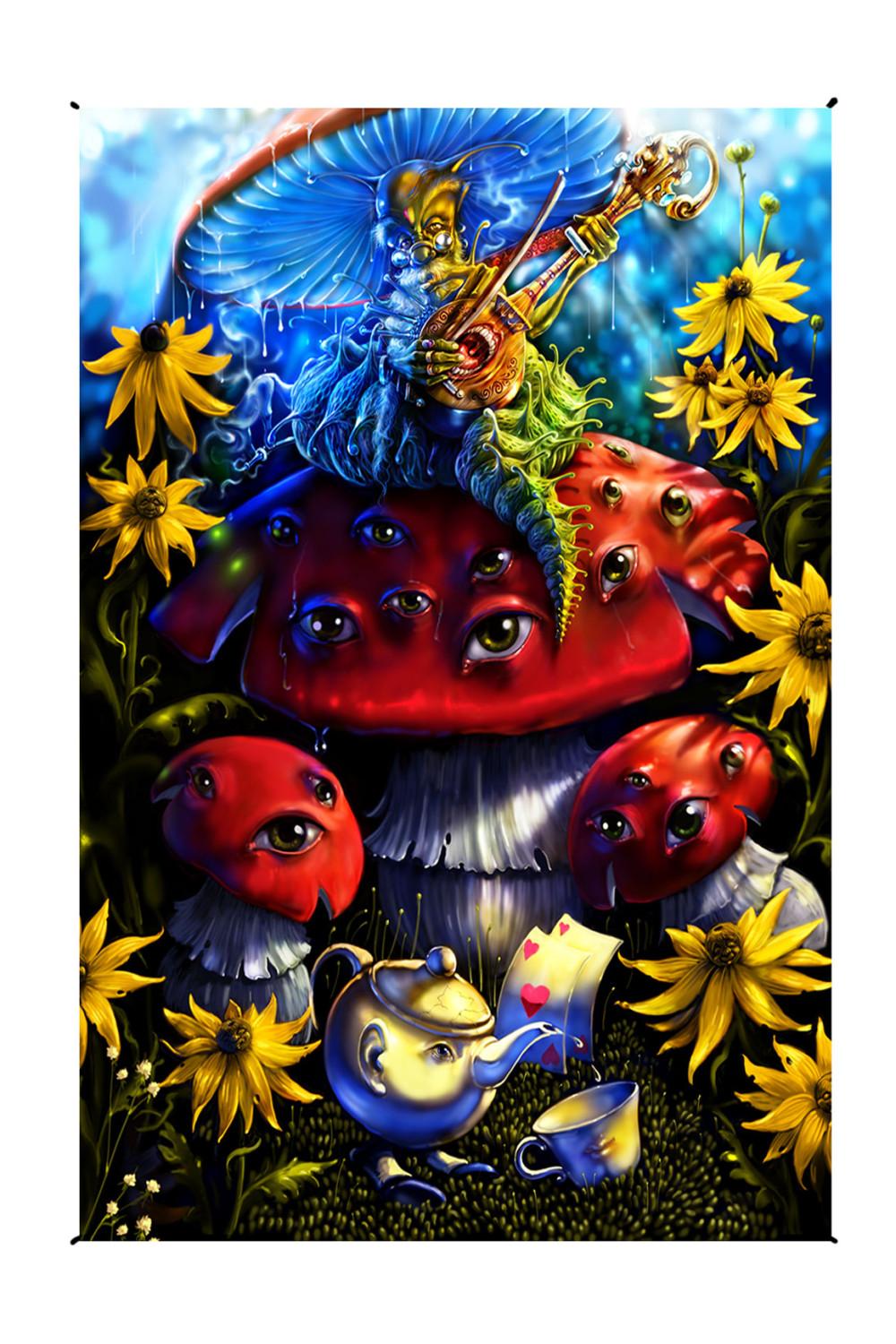 Mushroom Caterpillar Alice In Wonderland Heady Art Print Mini Tapestry 30x45 - Artwork by Richard Biffle image