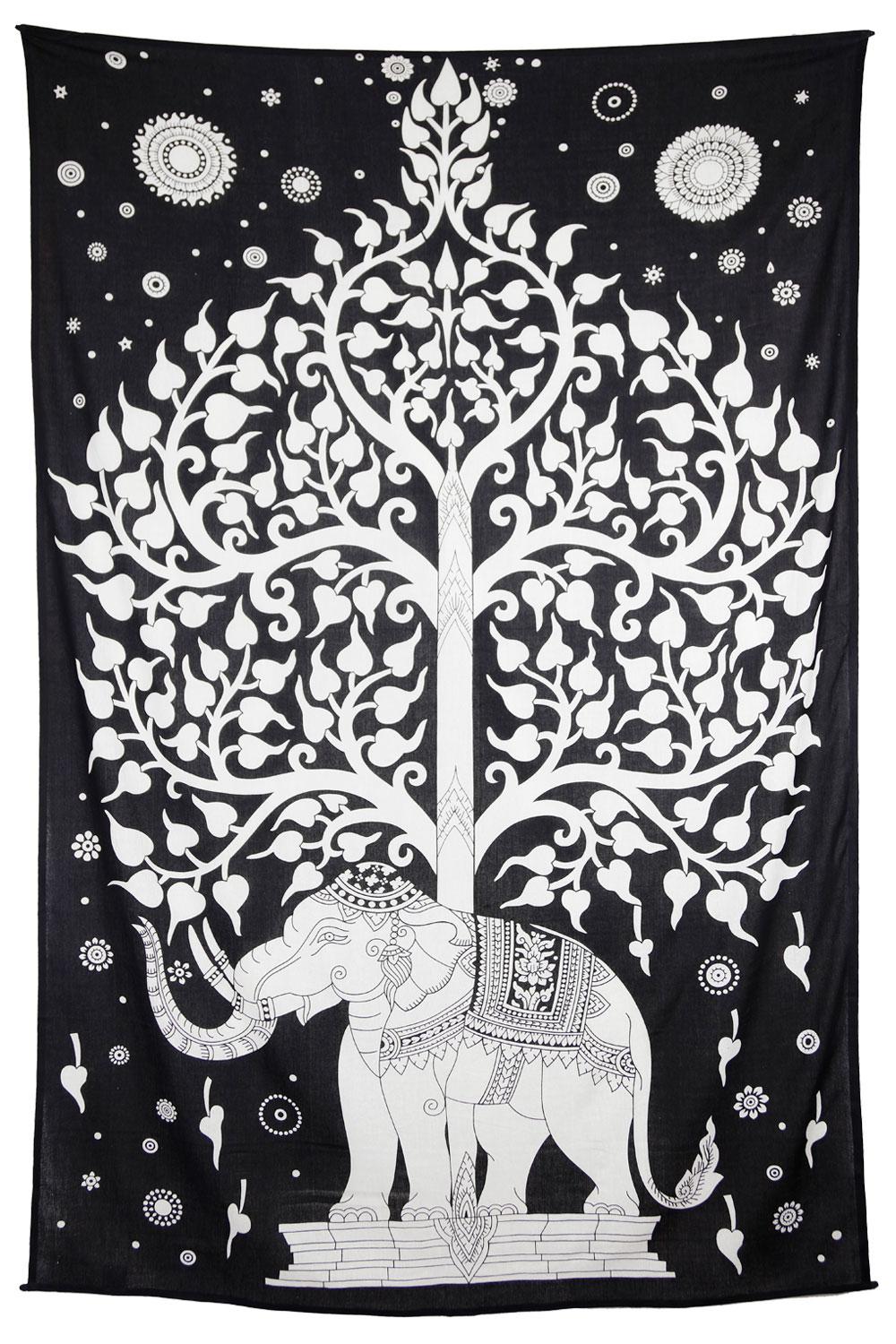 Zest For Life Elephant Tree Tapestry 52x80" Black image