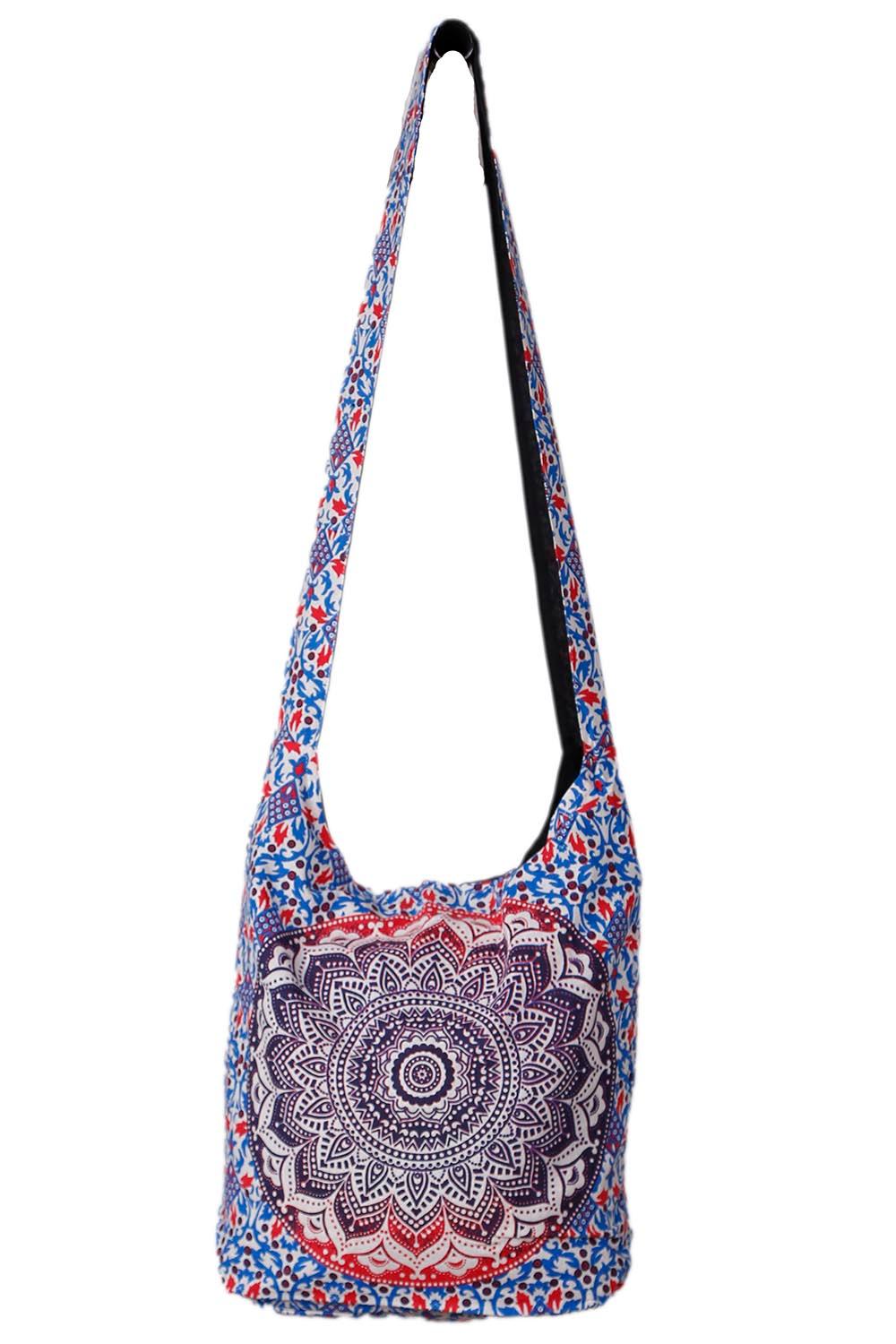 Mandala Zip Top Hobo Bag Blue/Red image