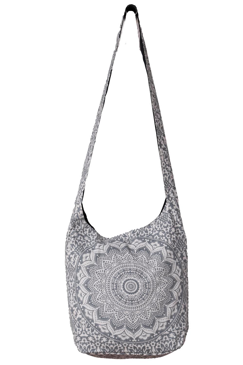 Mandala Zip Top Hobo Bag Grey/White image
