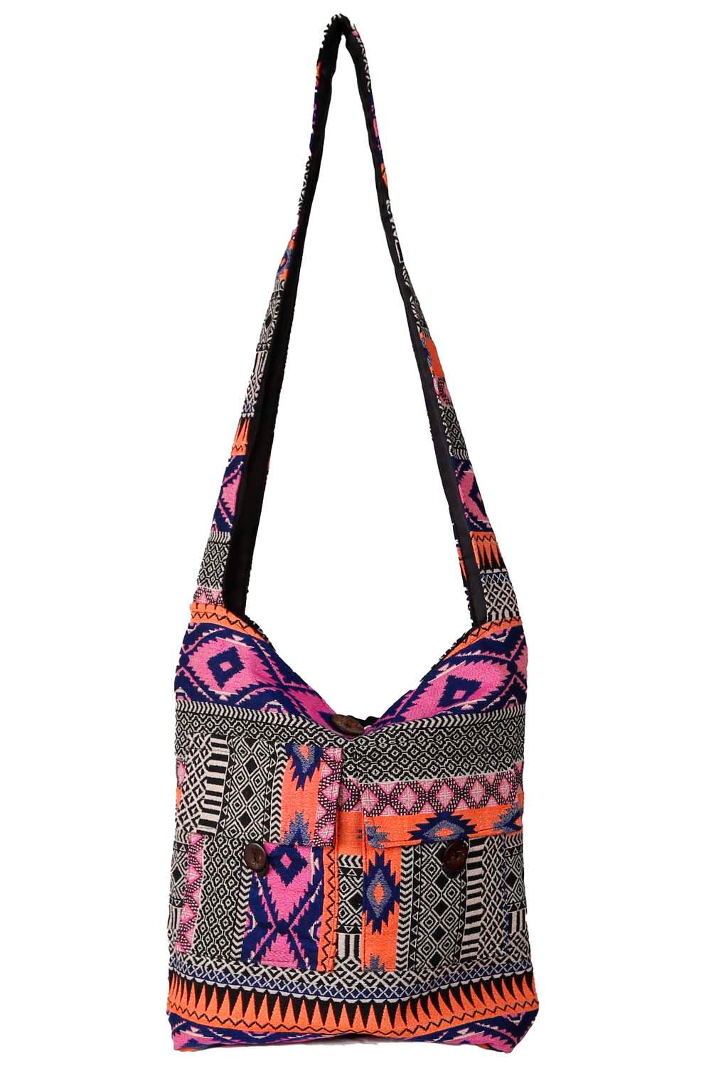 Jacquard Zip Top Shoulder Bag Pink/Orange *SALE* image