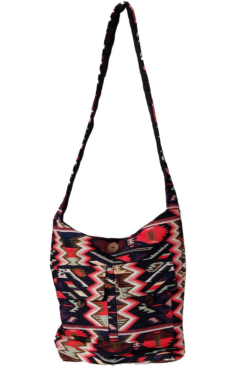 Jacquard Zip Top Shoulder Bag Pink/Black *SALE* image