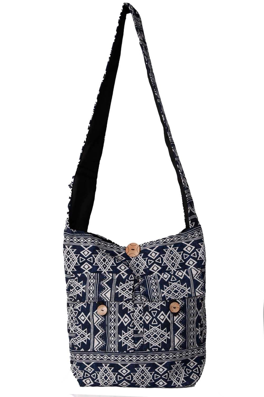 Jacquard Zip Top Shoulder Bag Blue/White *SALE* image