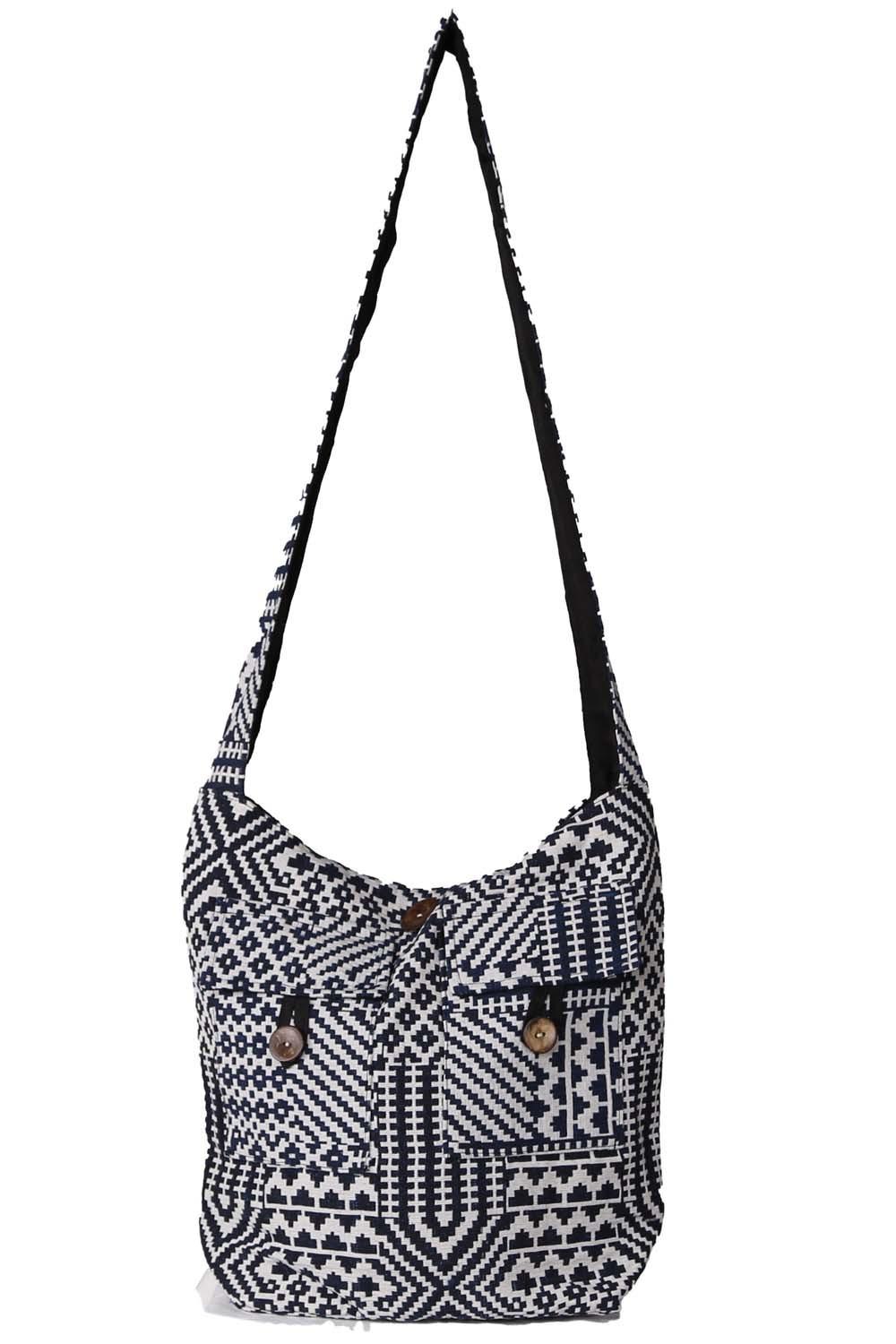 Jacquard Zip Top Hobo Bag Blue/White *SALE* image