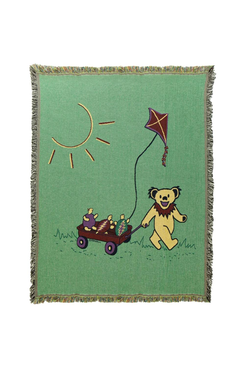 Grateful Dead Bear & Terrapins Red Wagon Woven Cotton Blanket 53x69 image