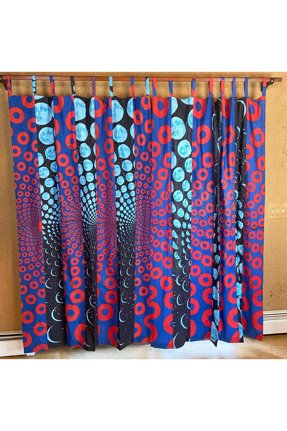 Donuts Theme - Sunshine Joy Bohemian Patchwork Curtain - Handmade Cotton Tab Top Panel - Psychedelic Hippie Home Decor *SALE* image