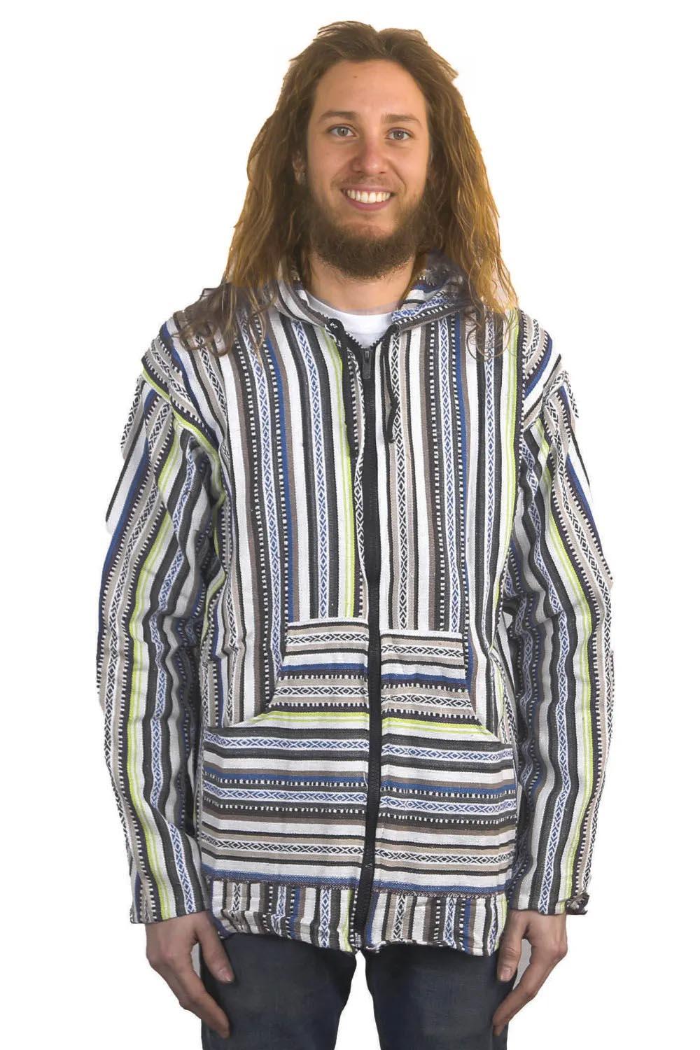 Woven Baja Style Hoodie Zip Up Sand/Lime image