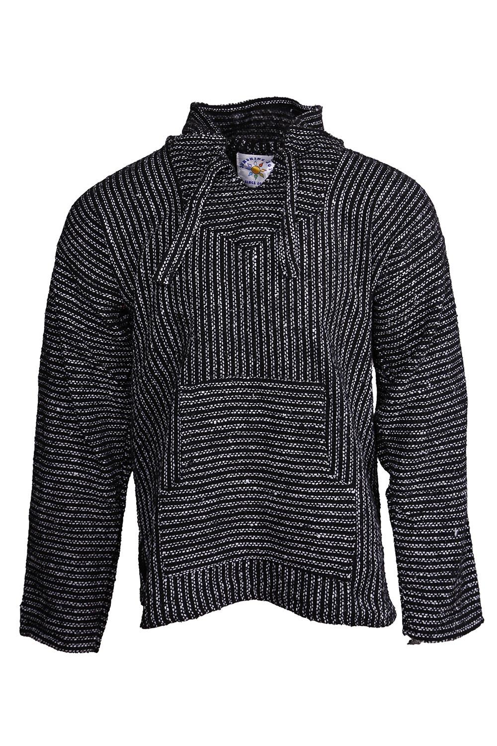 Baja Joy Pull Over Hoodie Black & White Pinstripe image