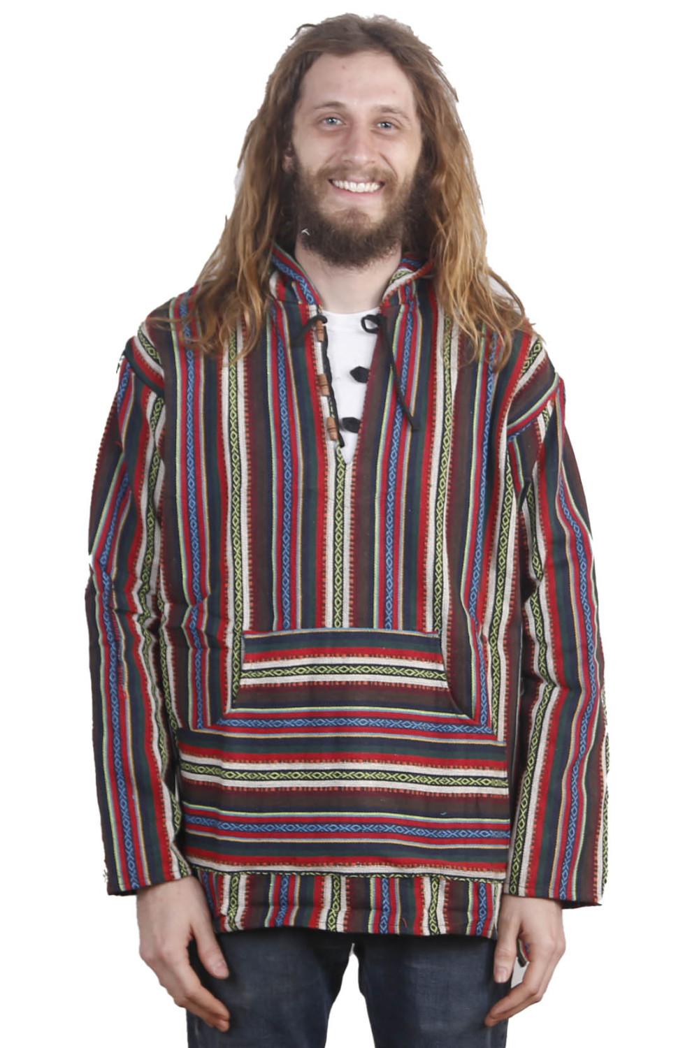 Woven Baja Style Hoodie Pullover Multi Stripe image