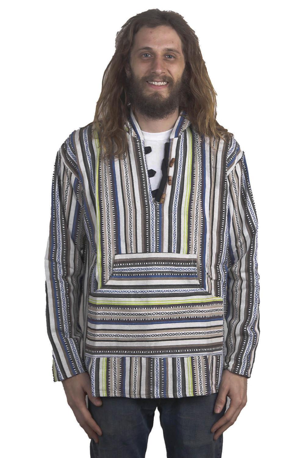 Woven Baja Style Hoodie Pullover Sand/Lime image