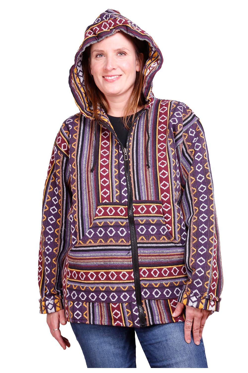 Woven Baja Style Hoodie Zip Up Purple/Gold image