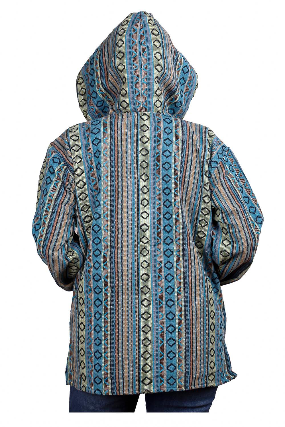 Woven Baja Style Hoodie Zip Up Turquoise image
