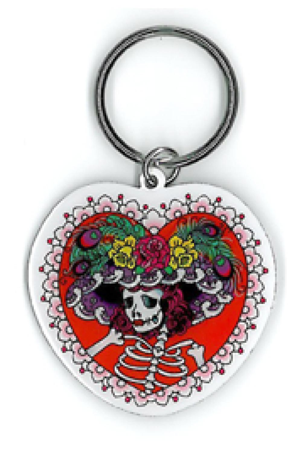 Day Of The Dead Flower Hat Skeleton Keychain 2" image