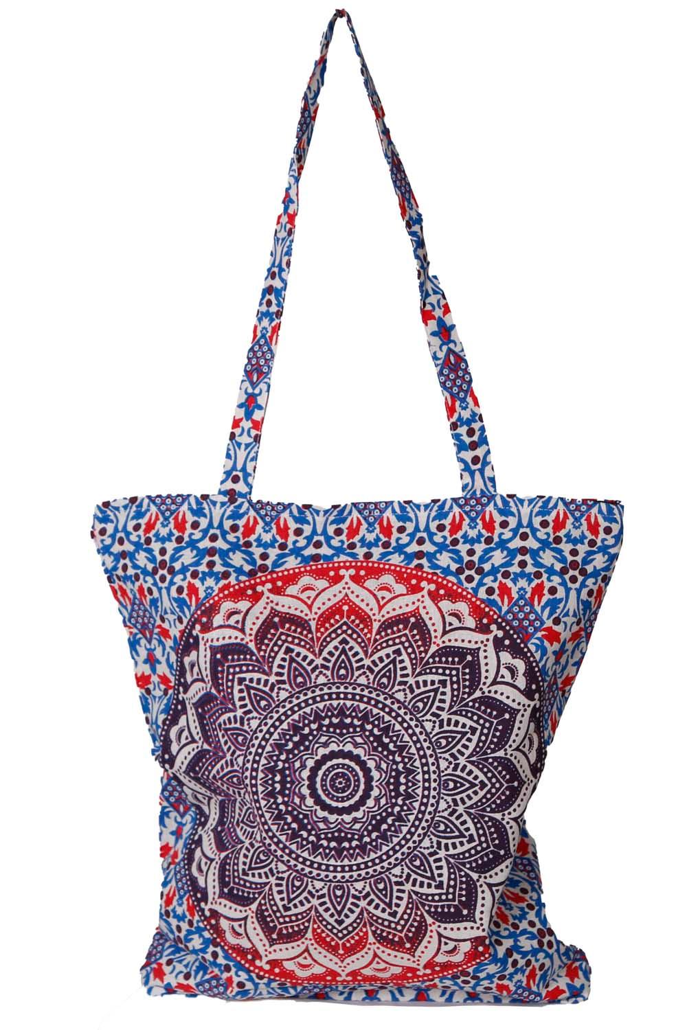 Mandala Zip Top Tote Bag Blue/Red image