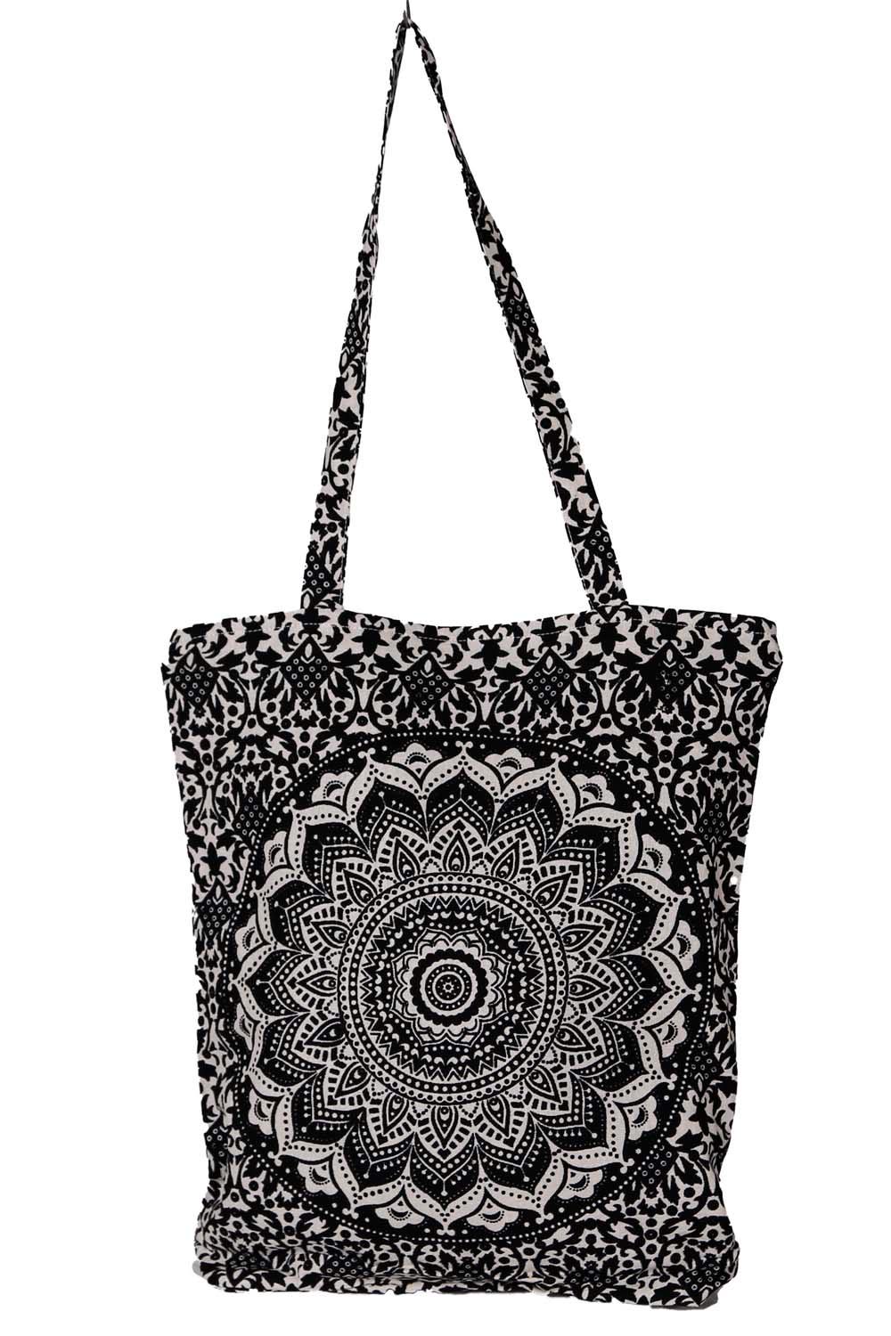 Mandala Zip Top Tote Bag Black/White image
