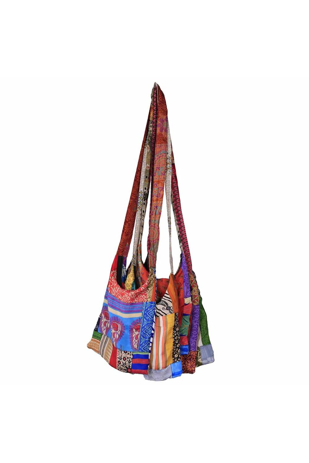 Recycled Patchwork Sari Zip Top Crossbody Bag Assorted Colors/Patterns image